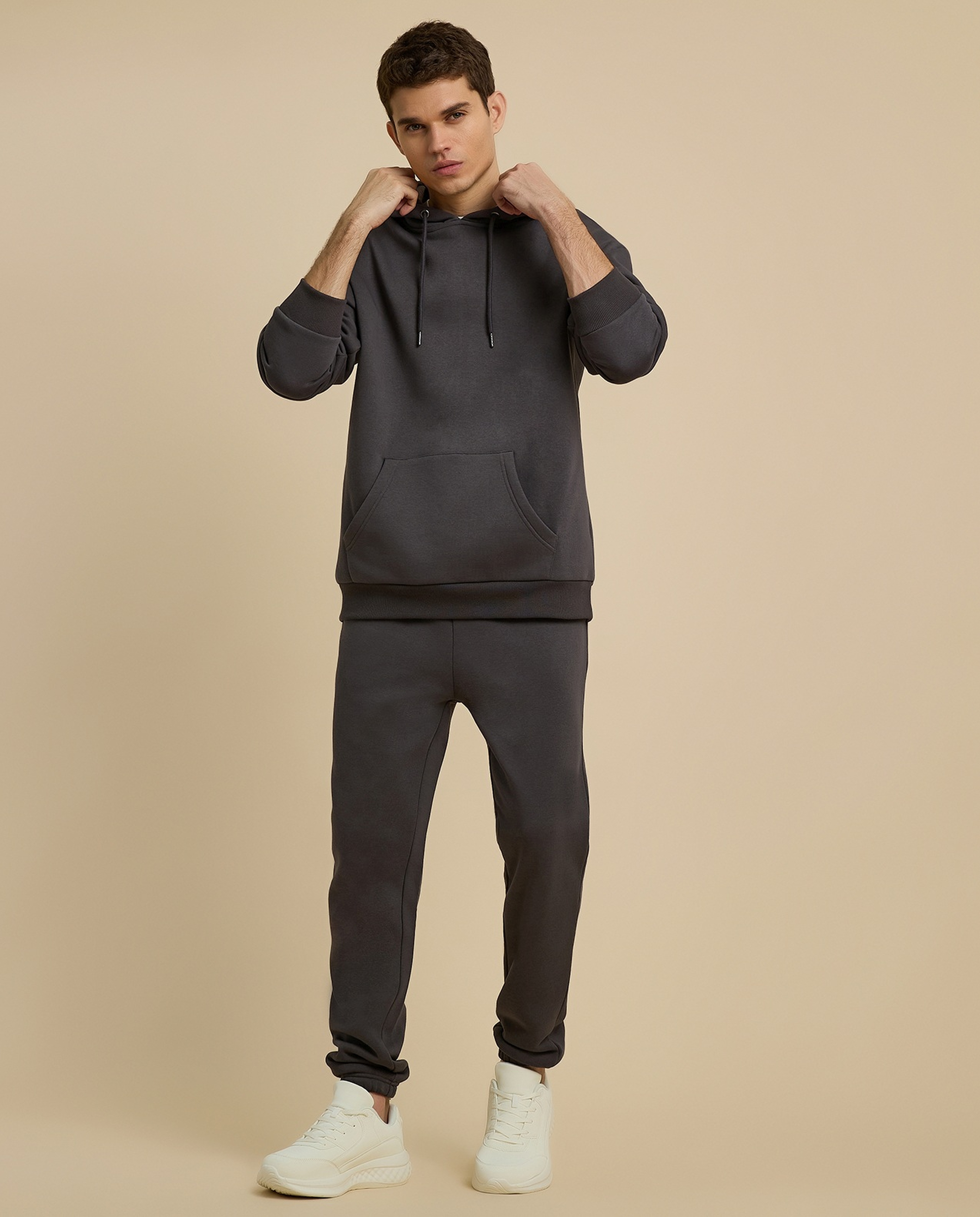 Solid Hoodie with Long Sleeves