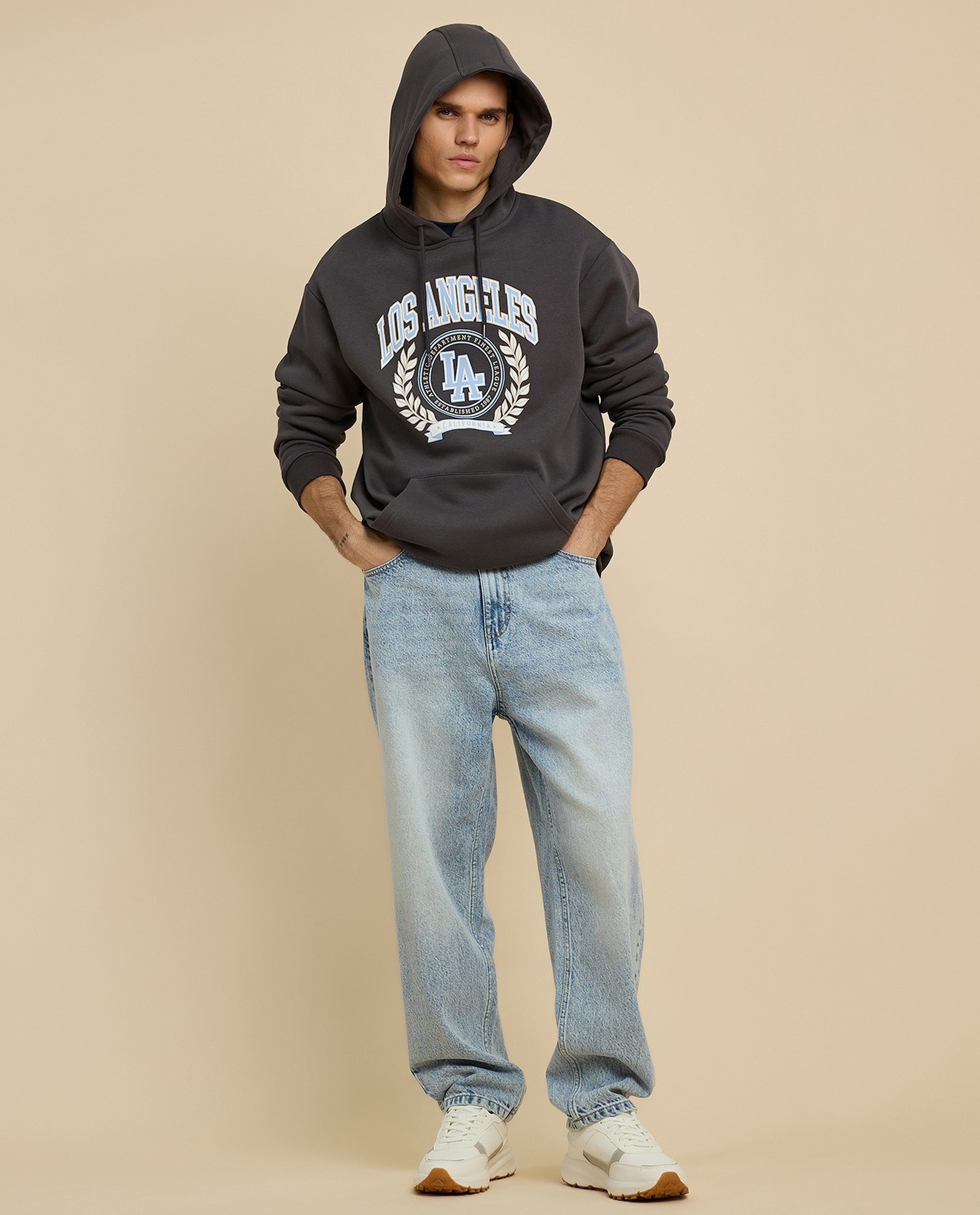 Faded Relaxed Fit Jeans with Button Closure