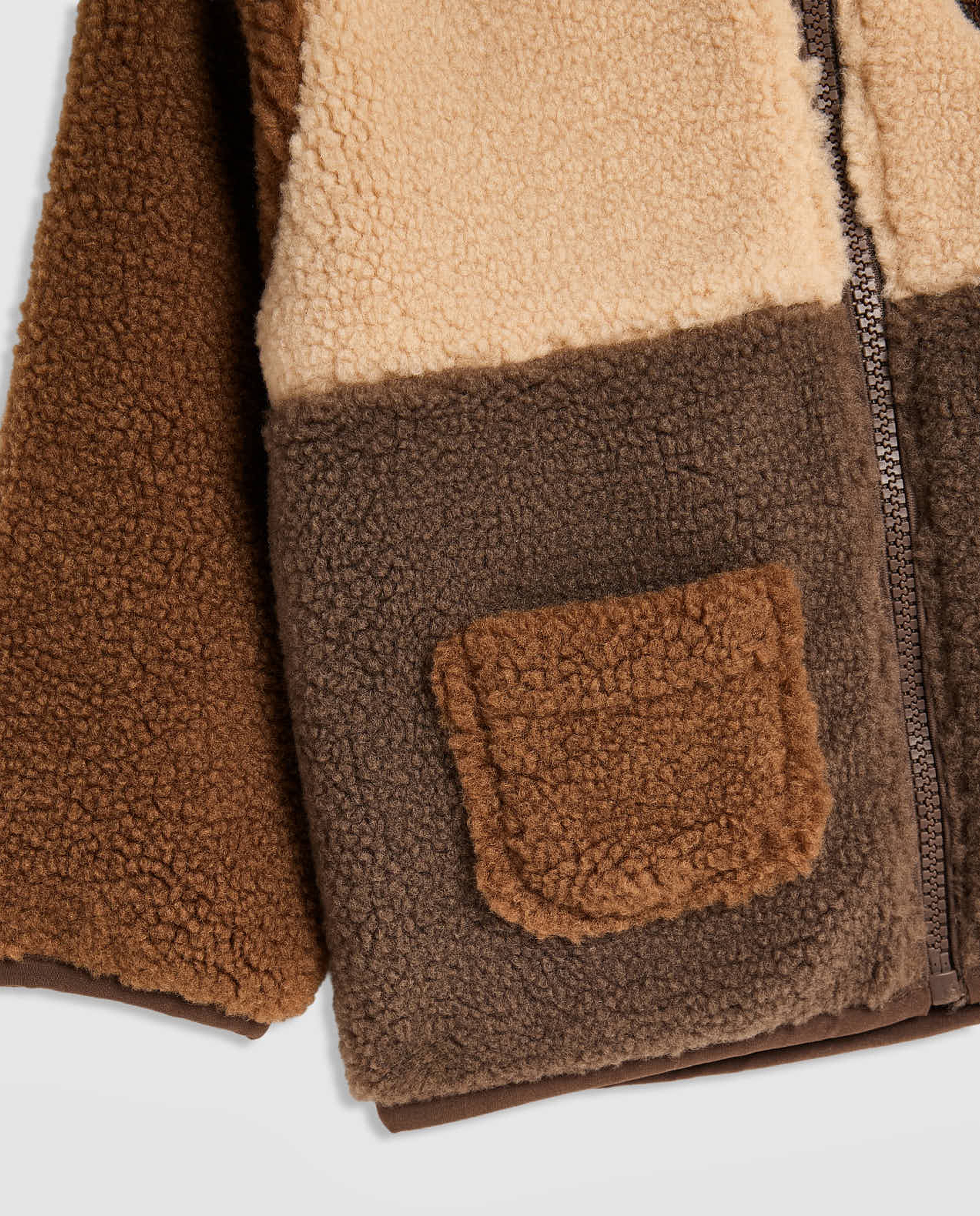 Color Block Plush Jacket with High Neck and Long Sleeves