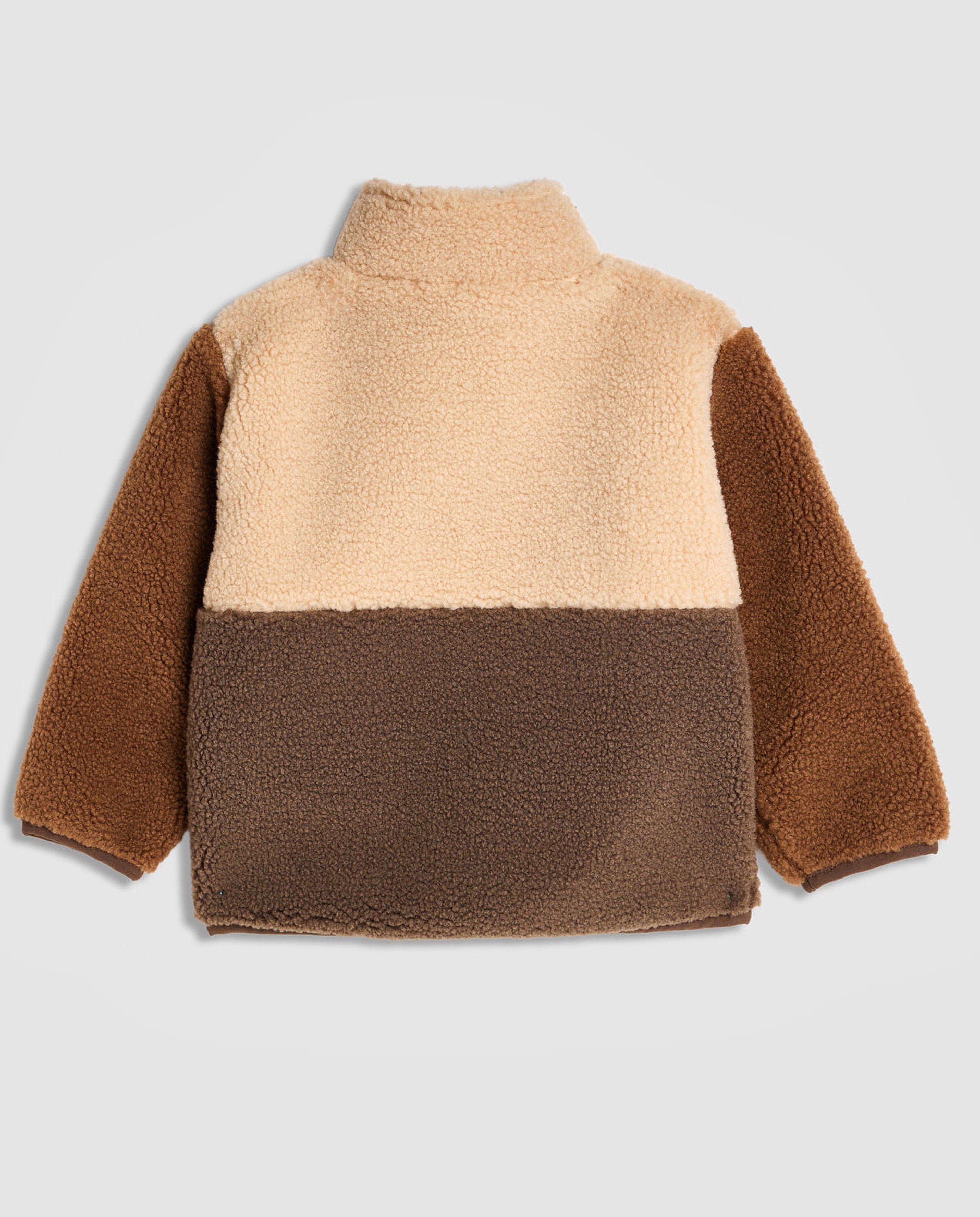 Color Block Plush Jacket with High Neck and Long Sleeves