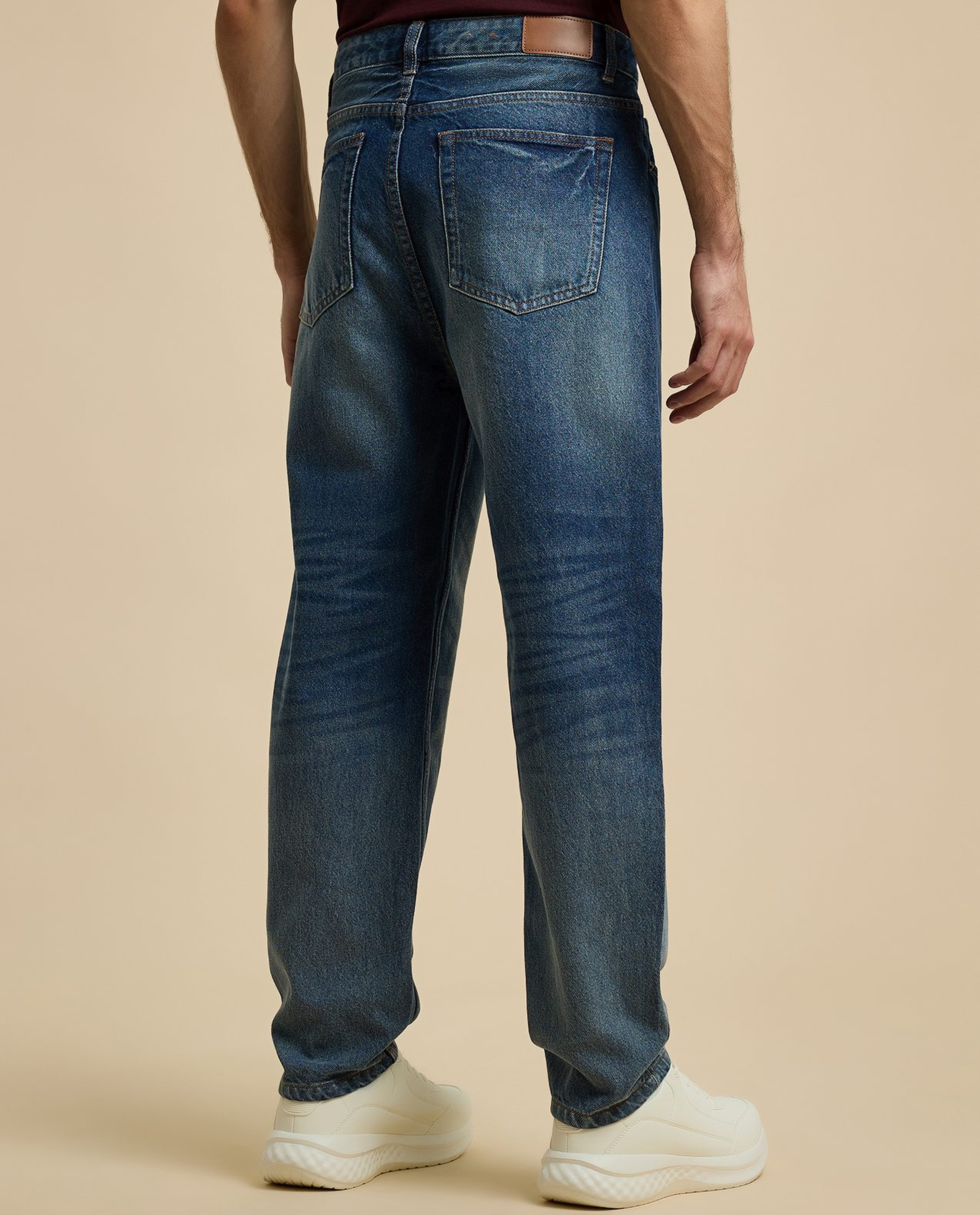 Faded Relaxed Fit Jeans with Button Closure