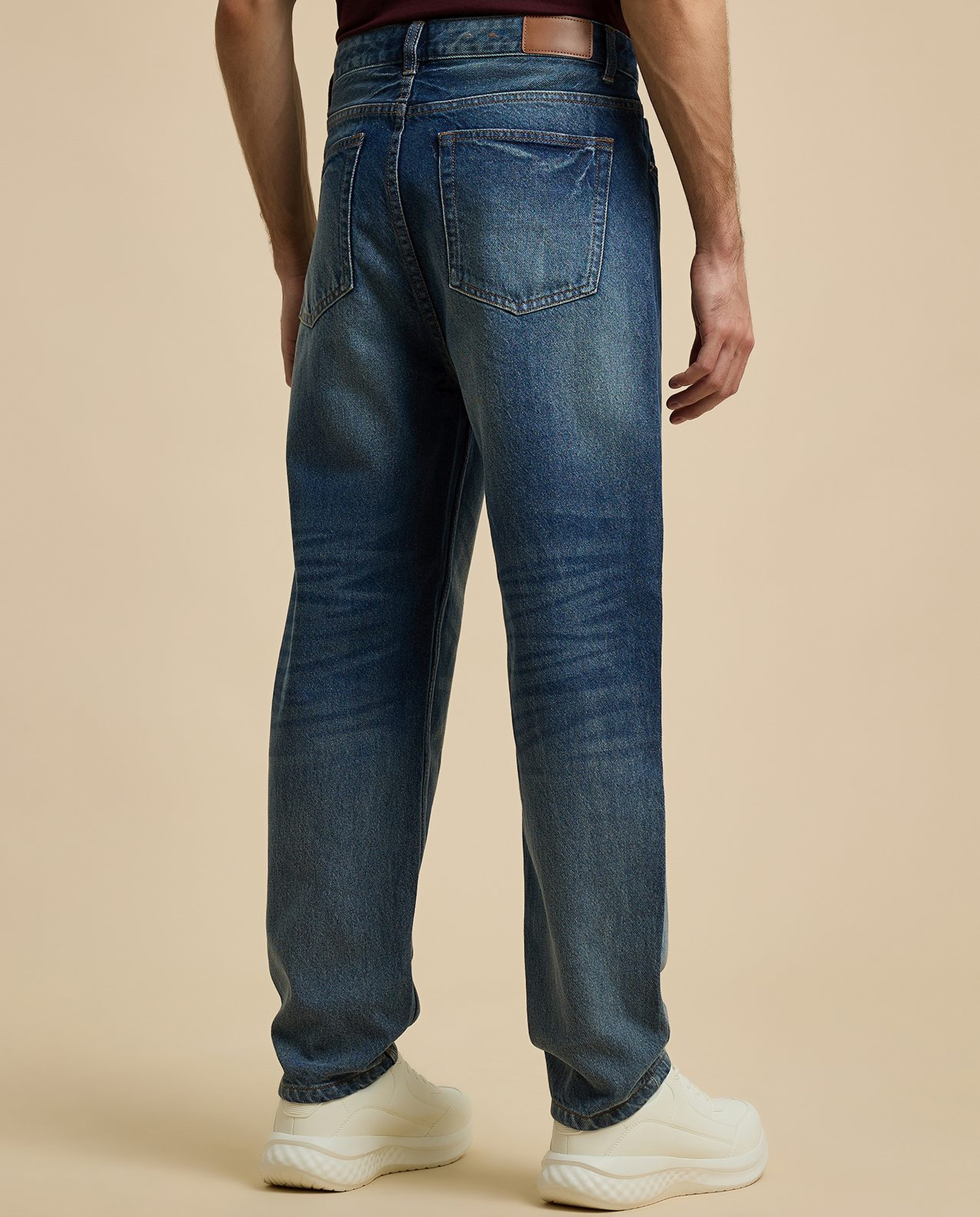 Faded Relaxed Fit Jeans with Button Closure