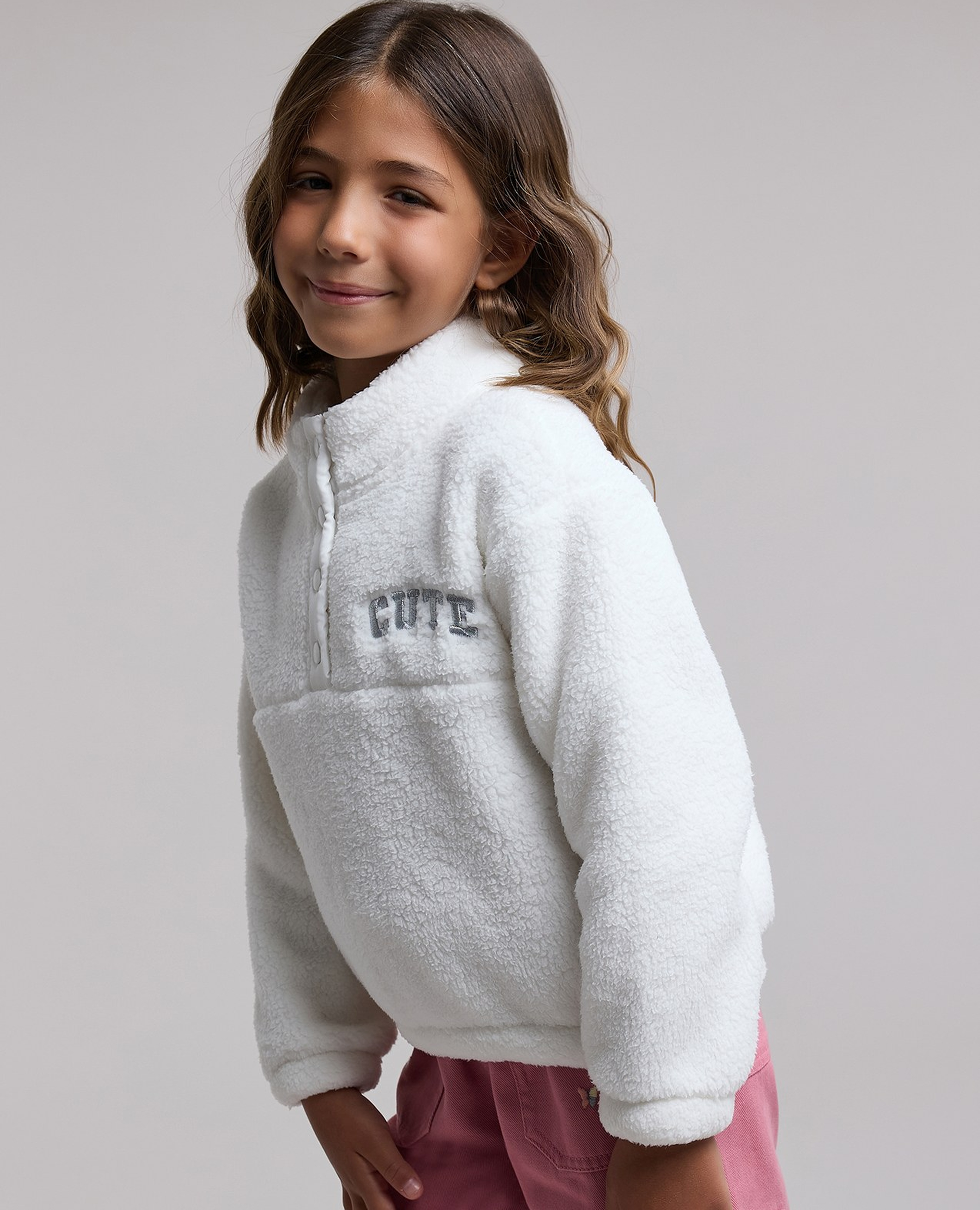 Sherpa Sweatshirt with High Neck and Long Sleeves