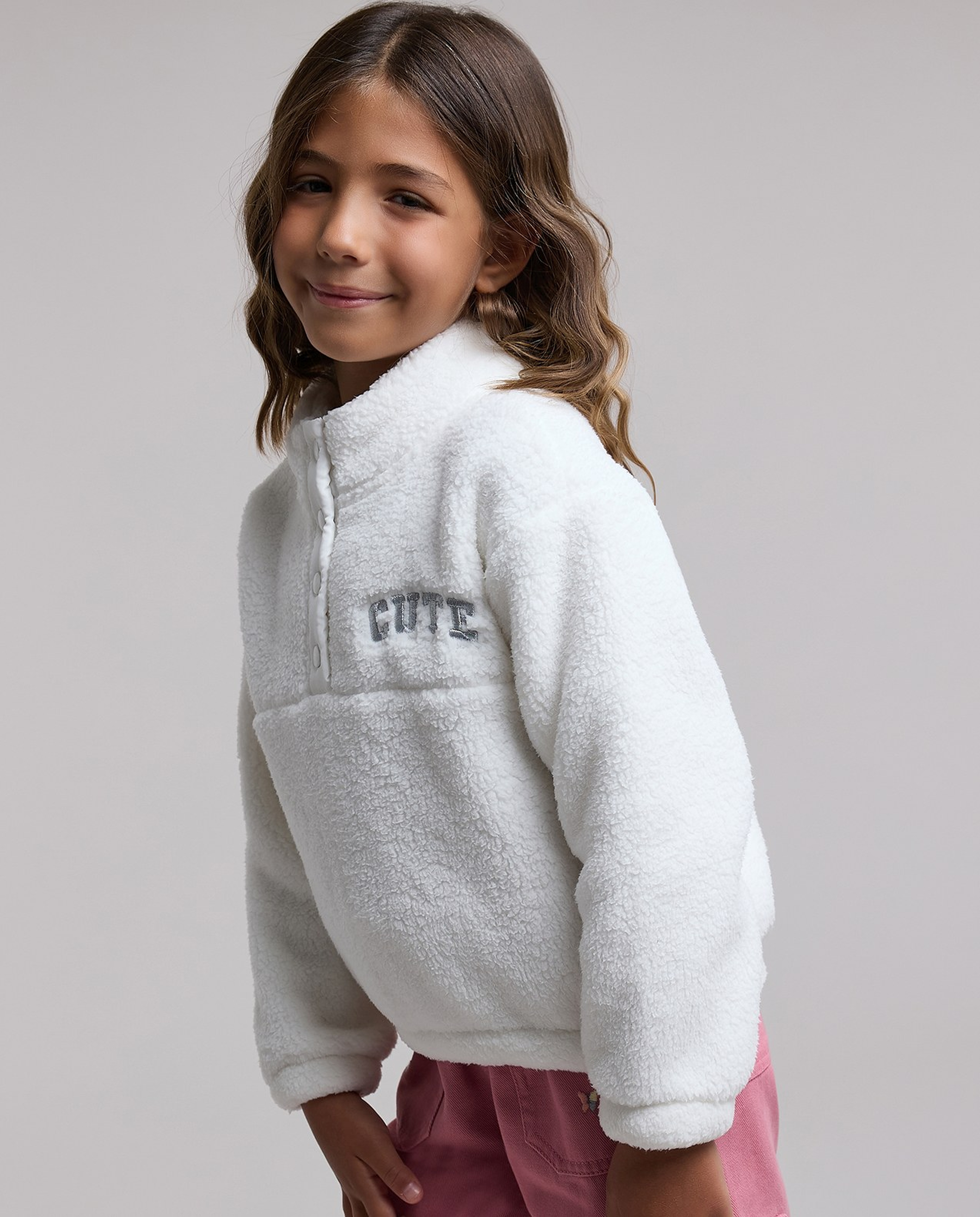Sherpa Sweatshirt with High Neck and Long Sleeves