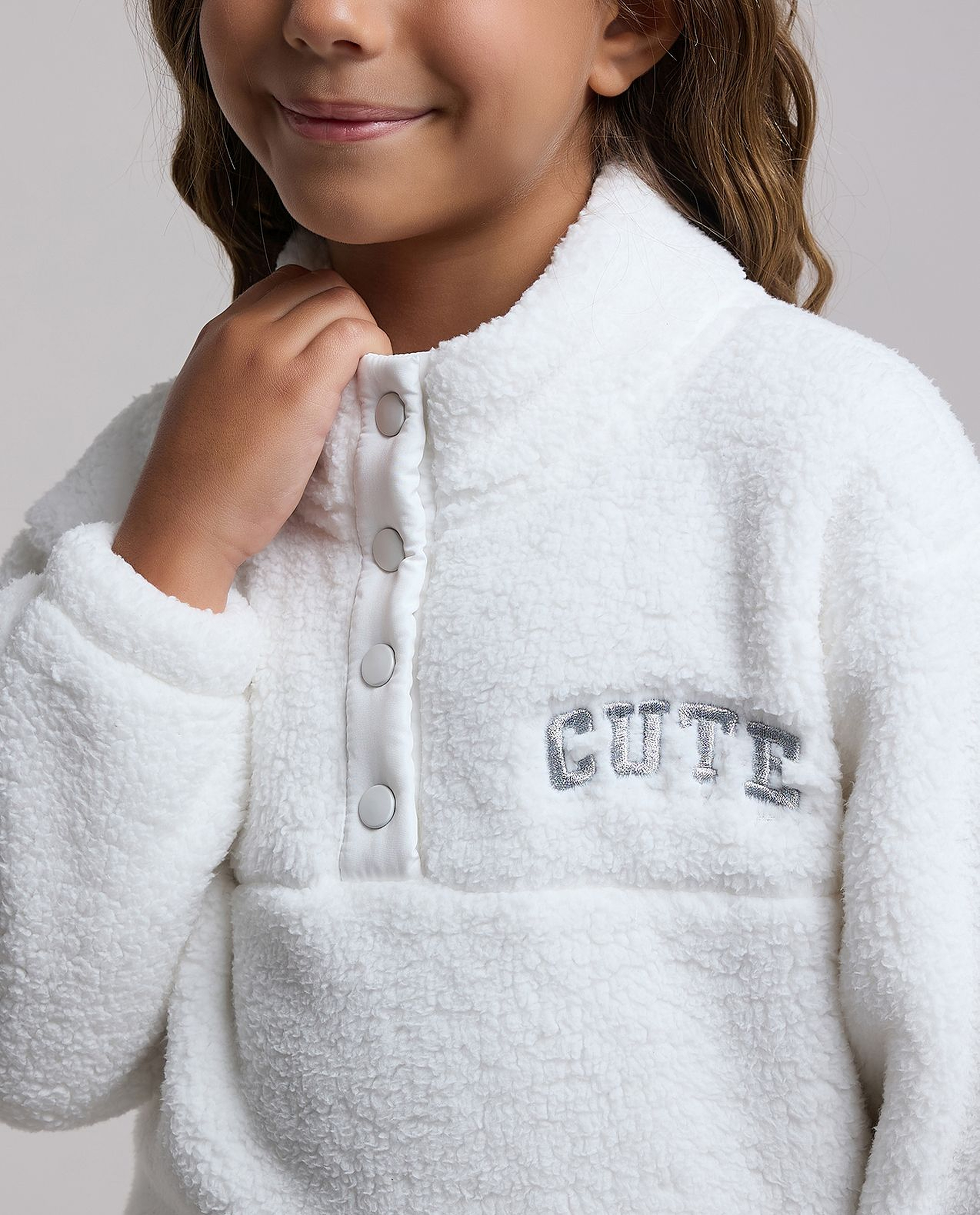 Sherpa Sweatshirt with High Neck and Long Sleeves