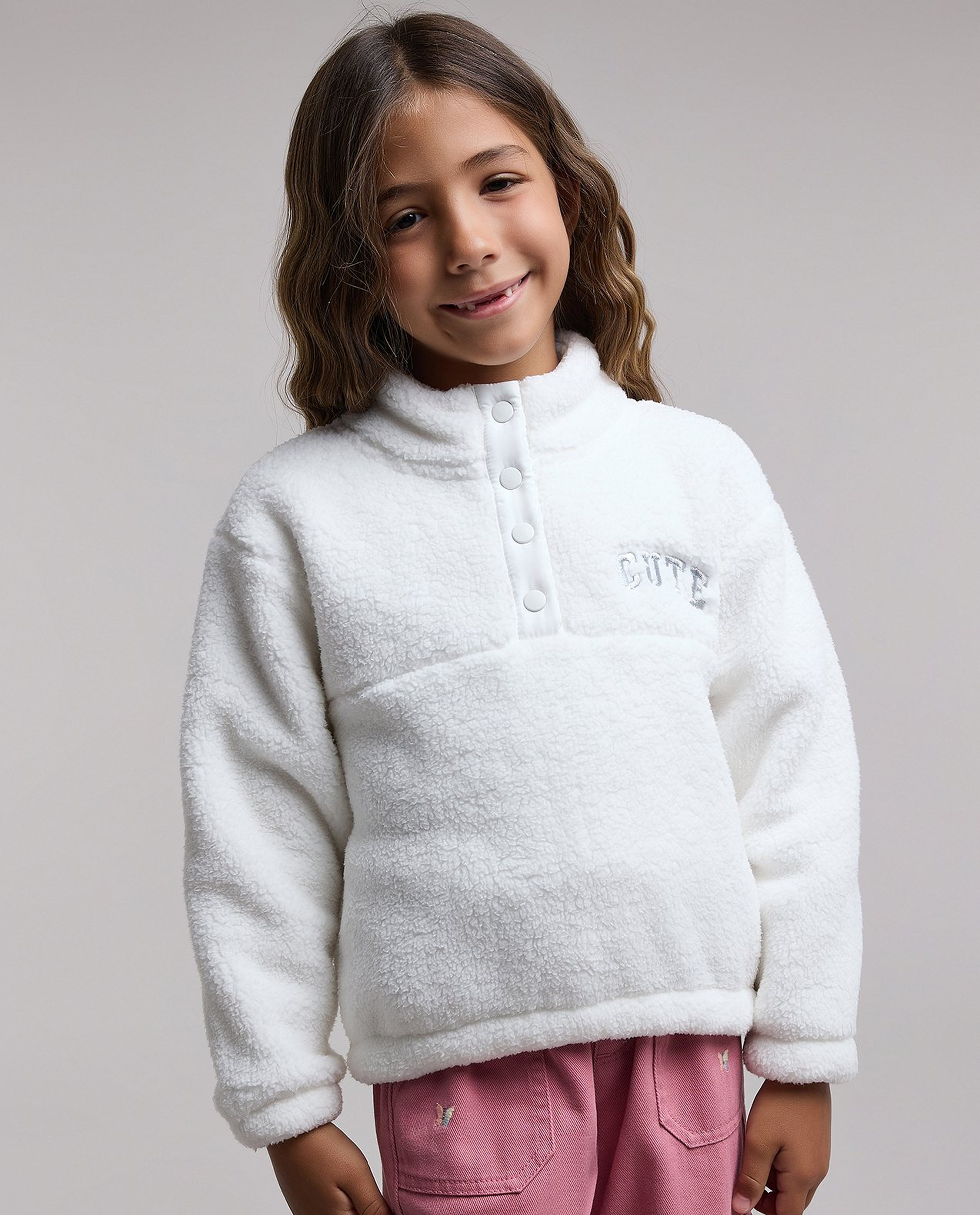 Sherpa Sweatshirt with High Neck and Long Sleeves