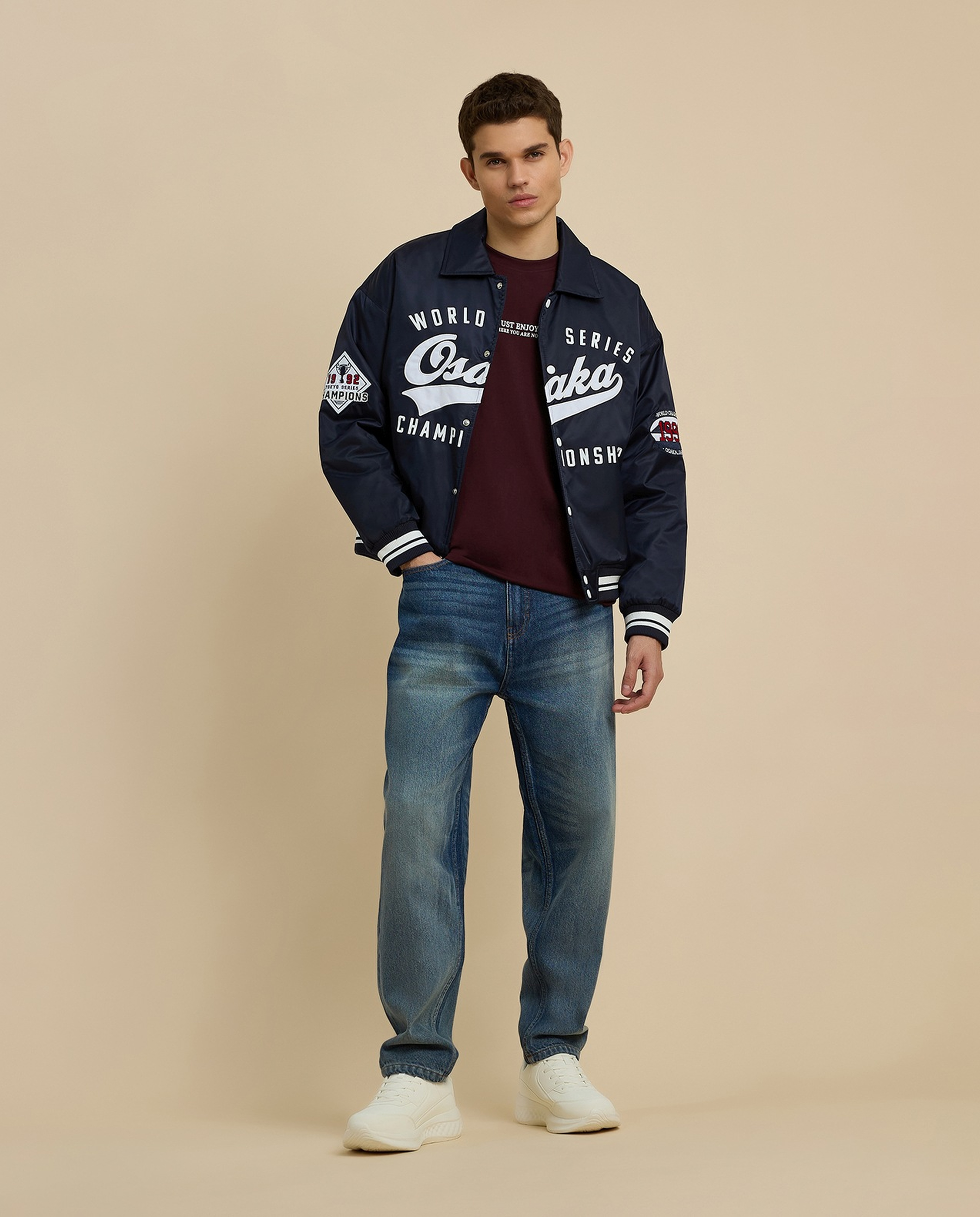 Faded Relaxed Fit Jeans with Button Closure