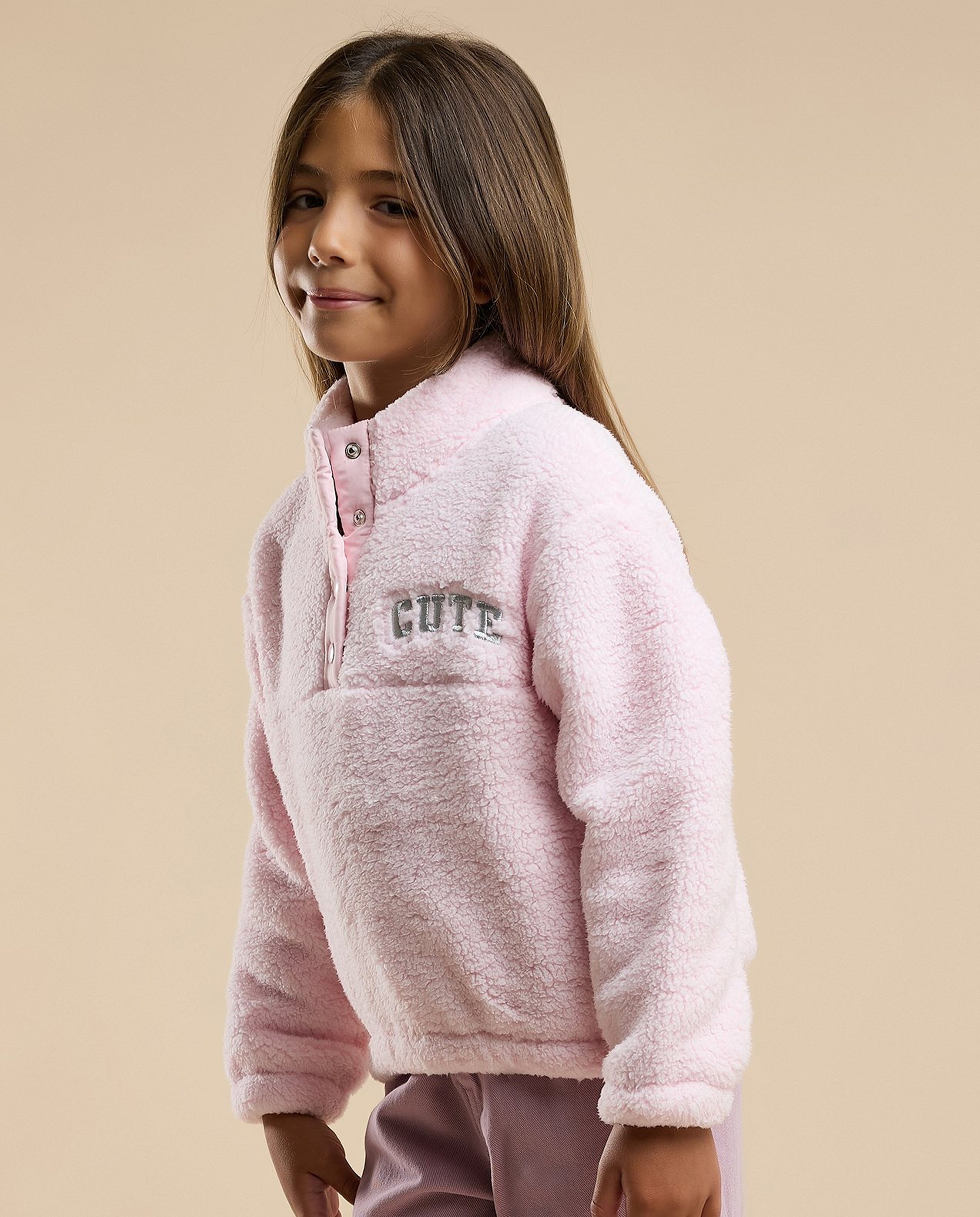 Sherpa Sweatshirt with High Neck and Long Sleeves