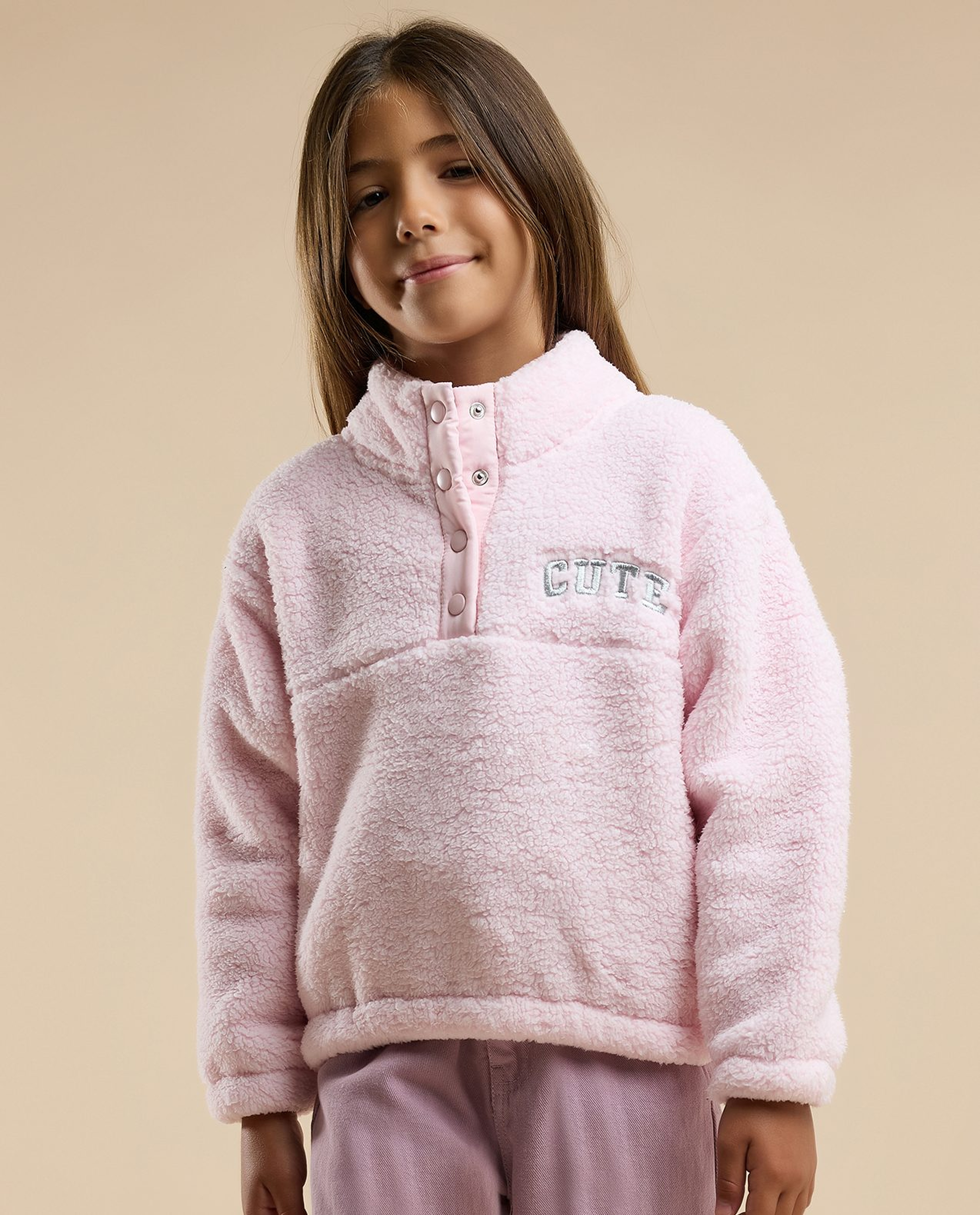 Sherpa Sweatshirt with High Neck and Long Sleeves