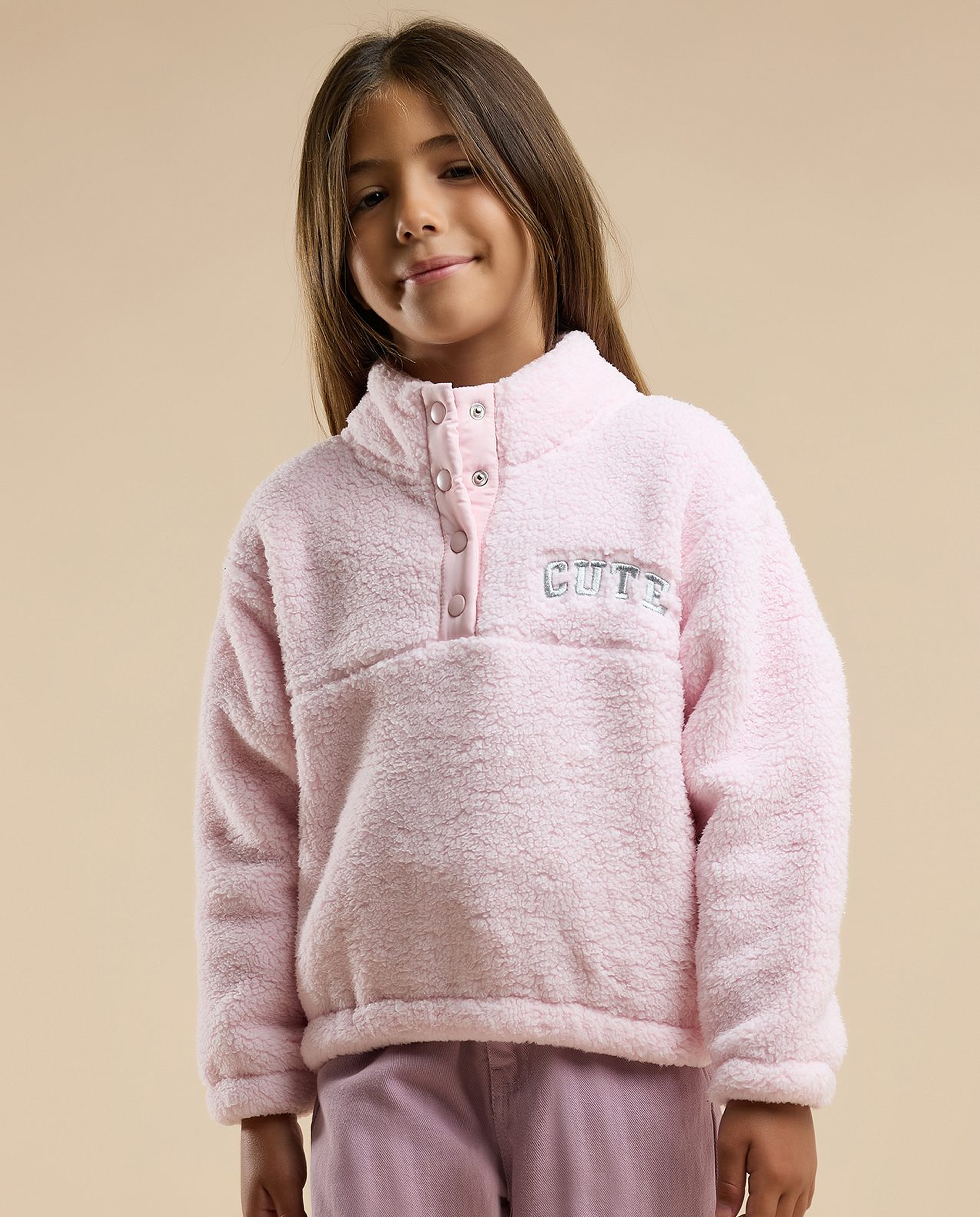 Sherpa Sweatshirt with High Neck and Long Sleeves