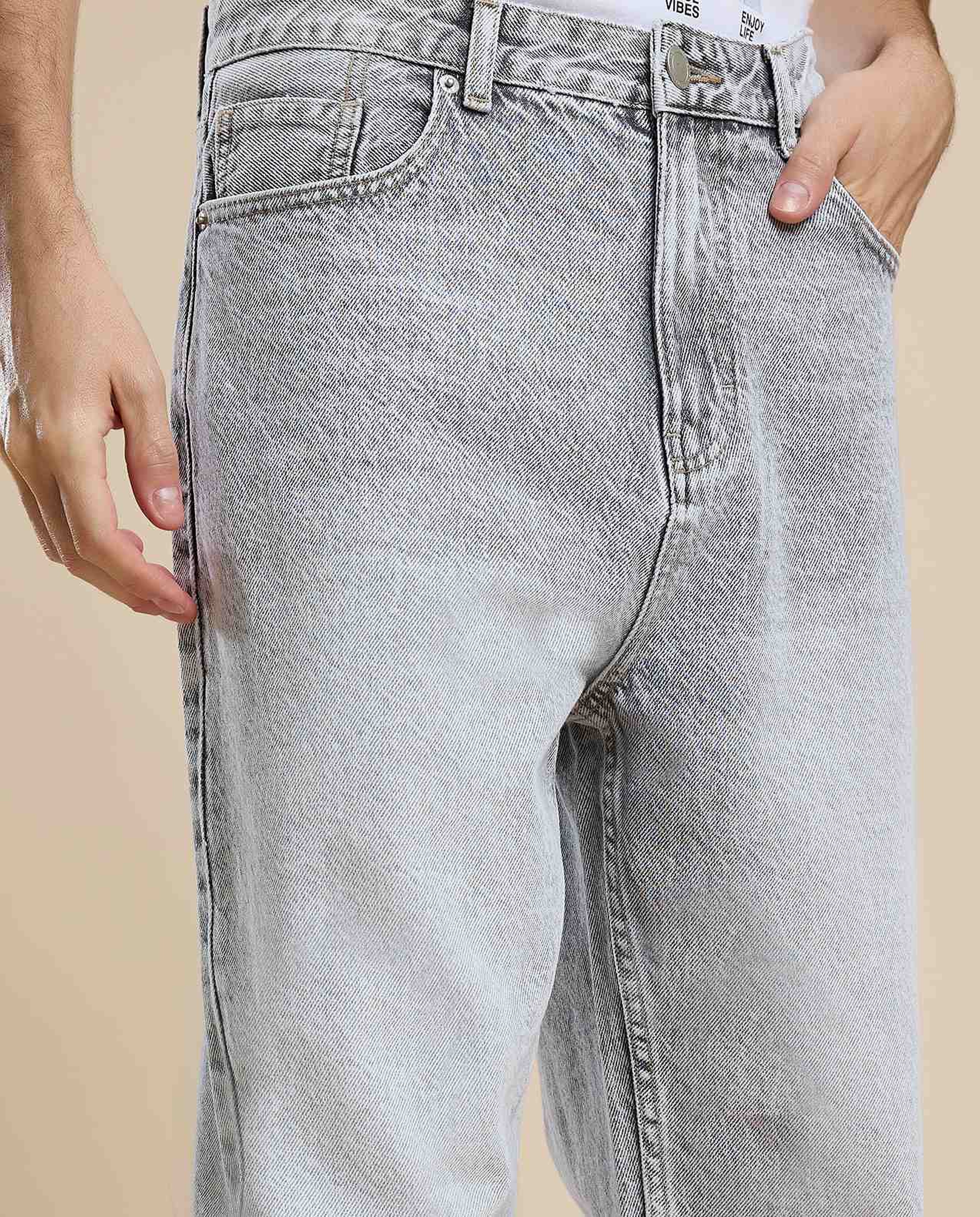 Washed Jeans with Button Closure