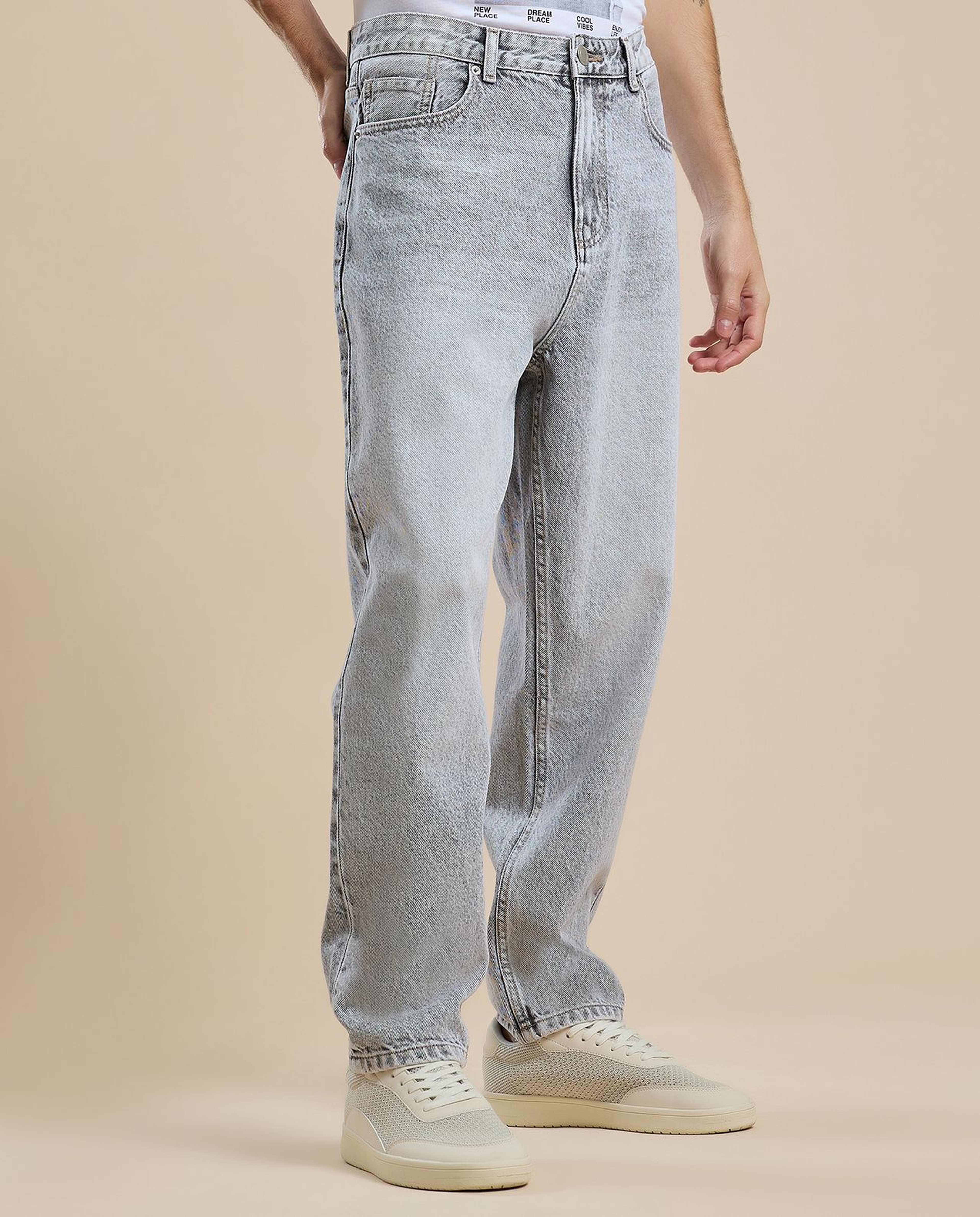 Washed Jeans with Button Closure