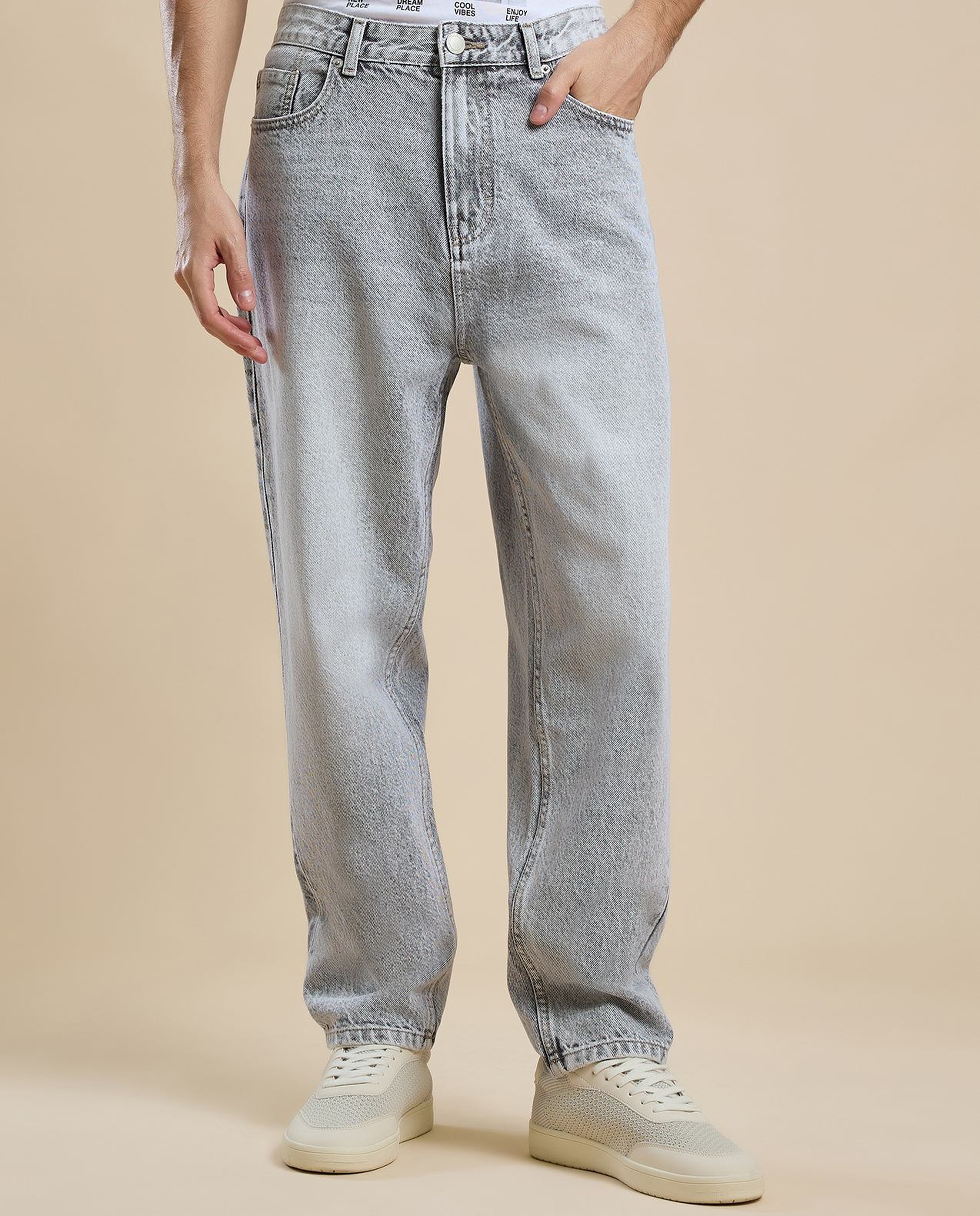 Washed Jeans with Button Closure