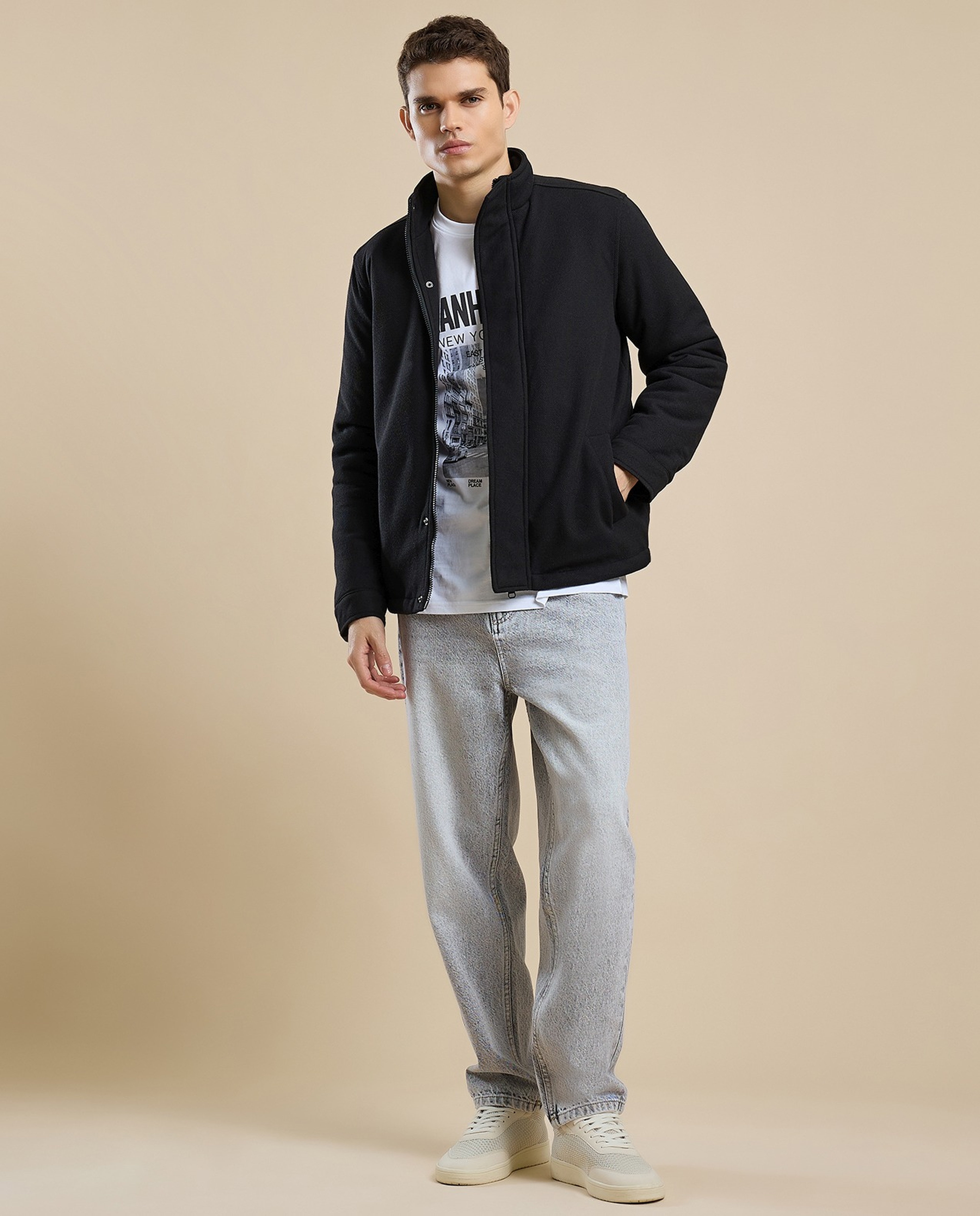 Washed Jeans with Button Closure