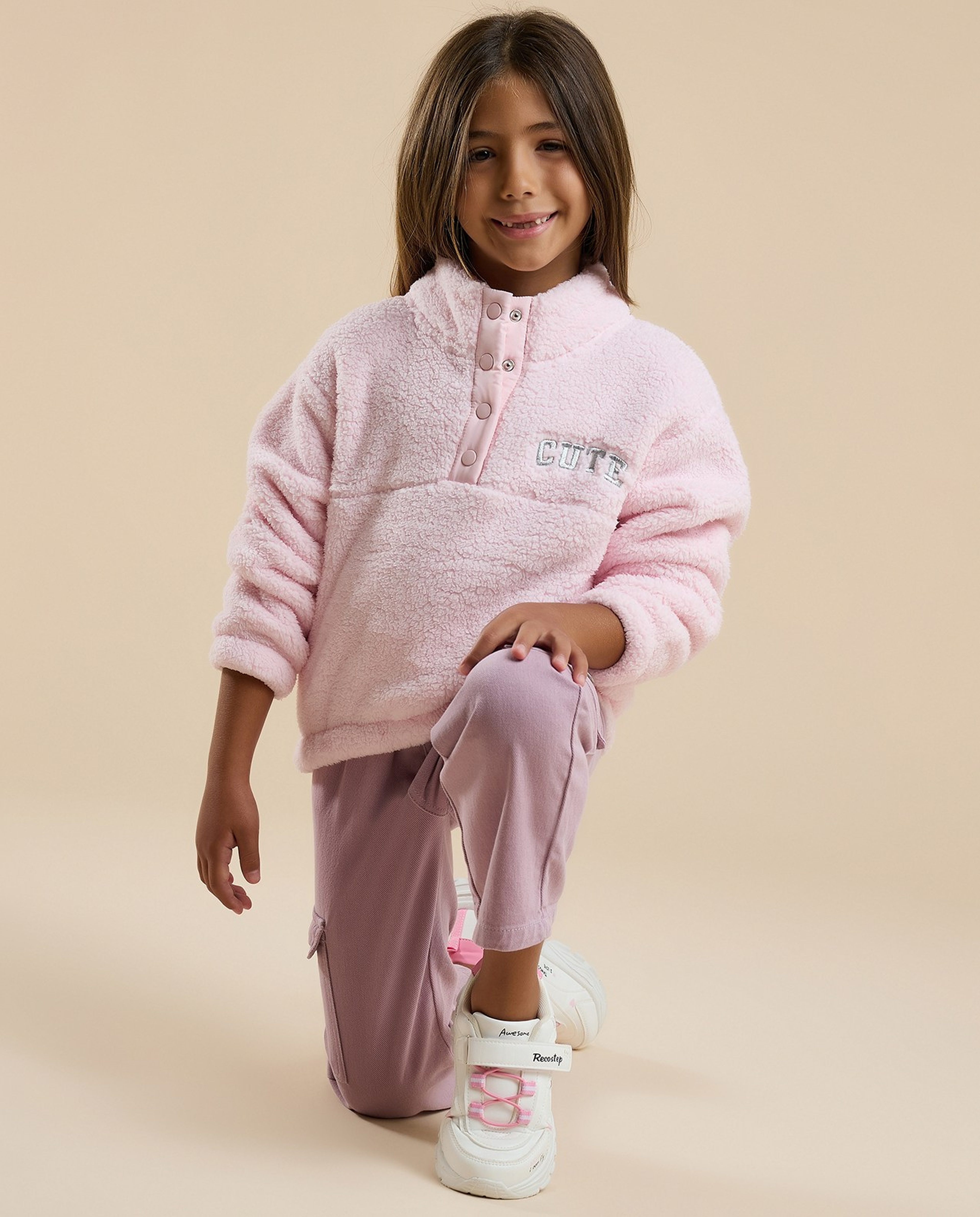 Sherpa Sweatshirt with High Neck and Long Sleeves