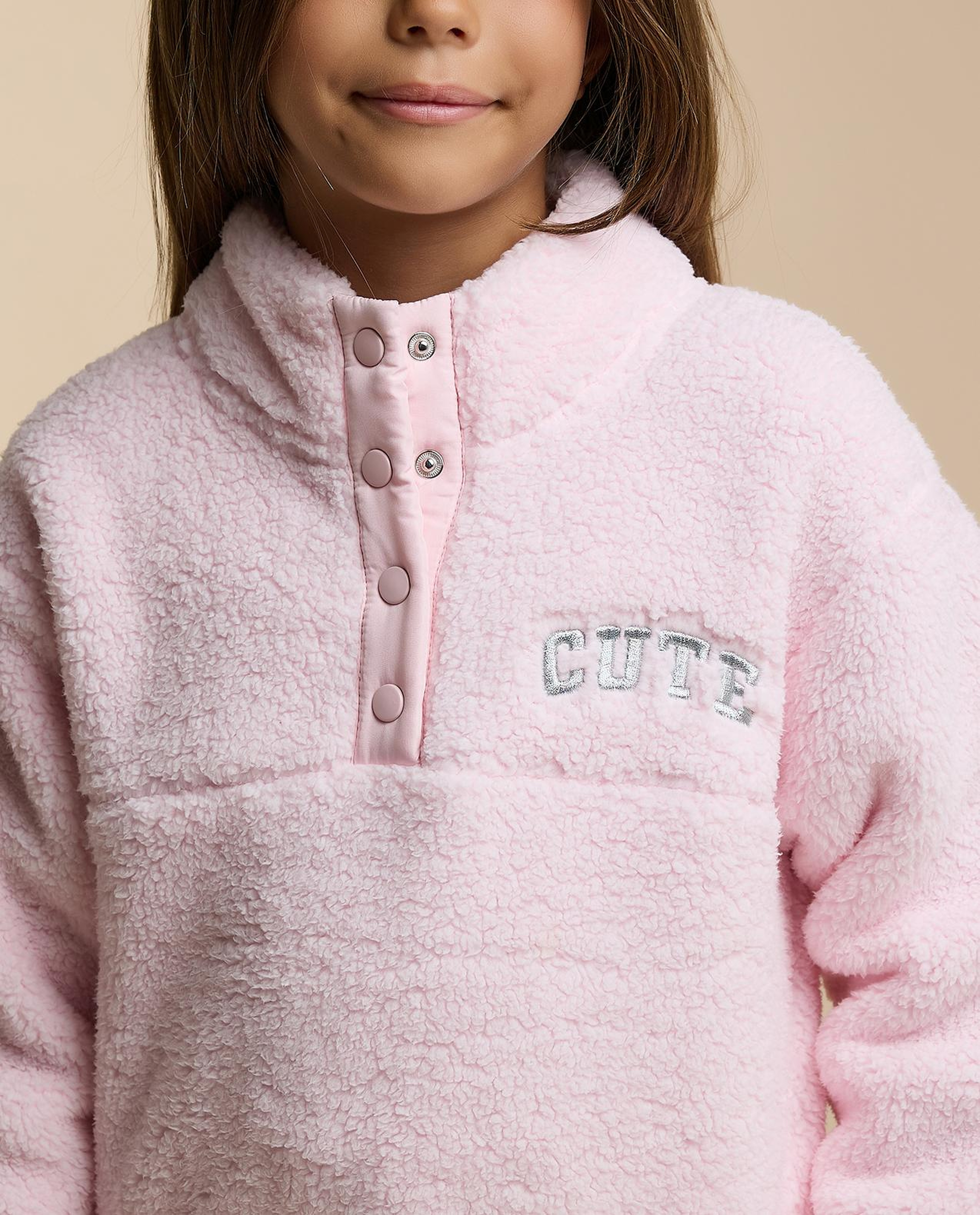 Sherpa Sweatshirt with High Neck and Long Sleeves