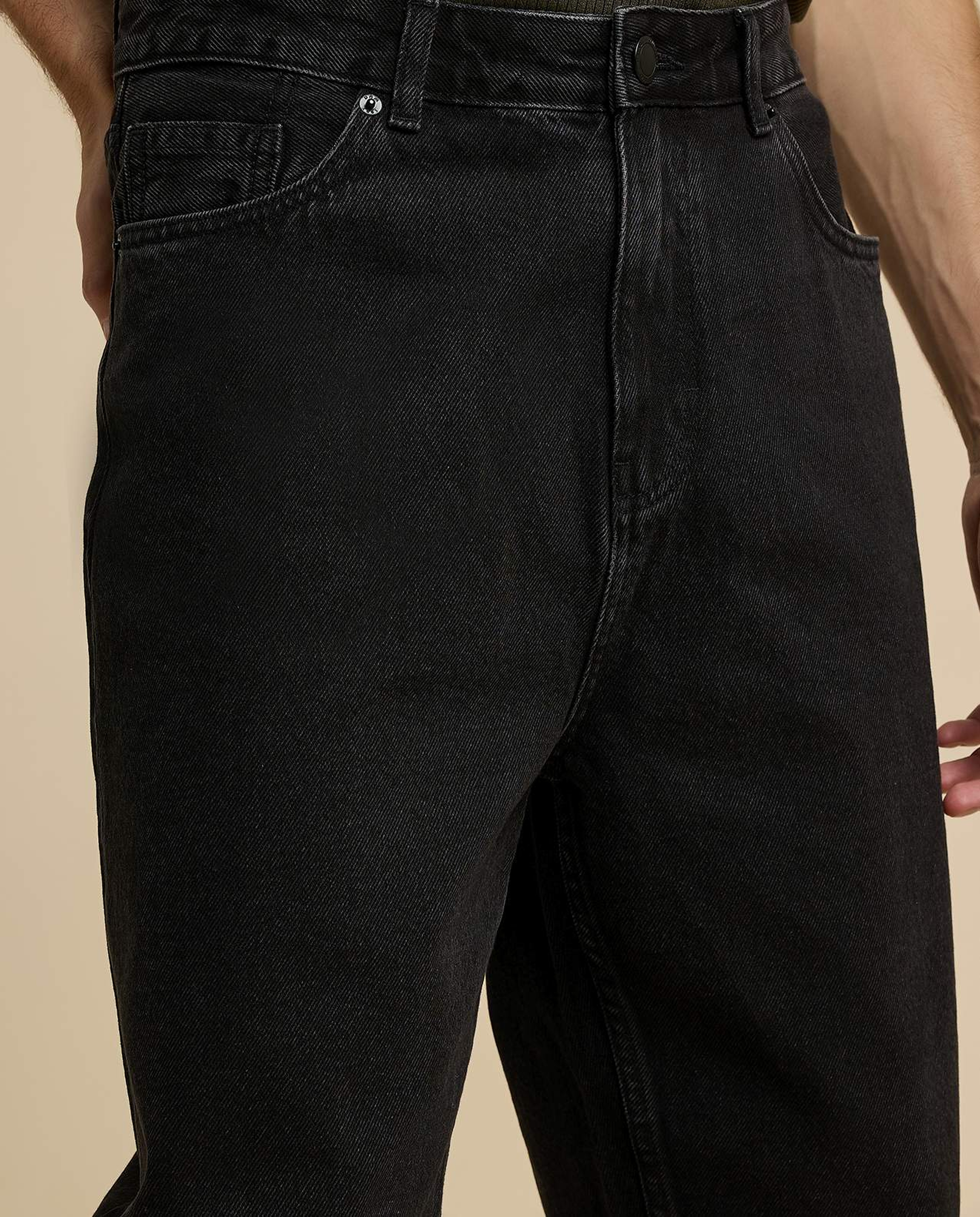 Solid Relaxed Fit Jeans with Button Closure