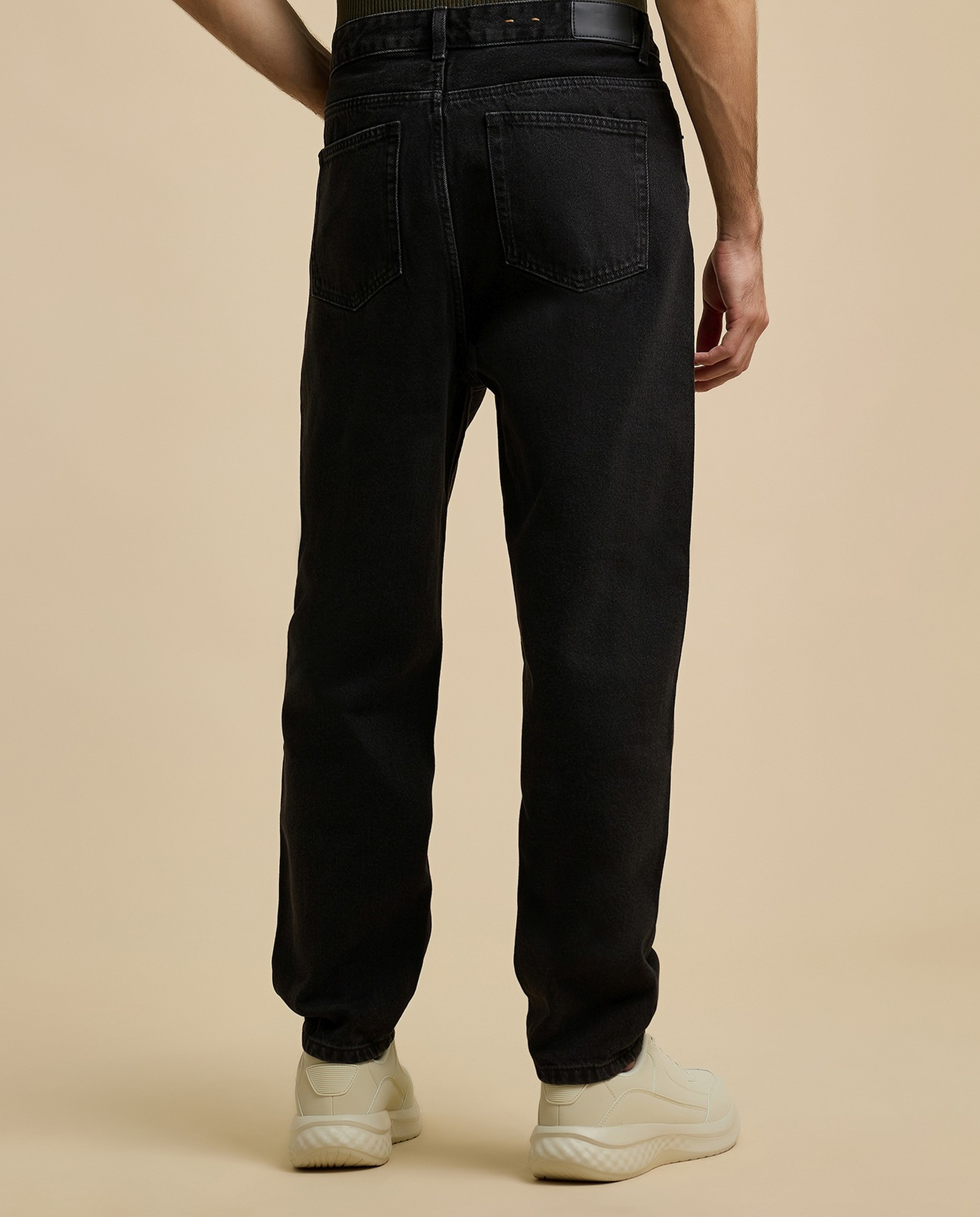 Solid Relaxed Fit Jeans with Button Closure