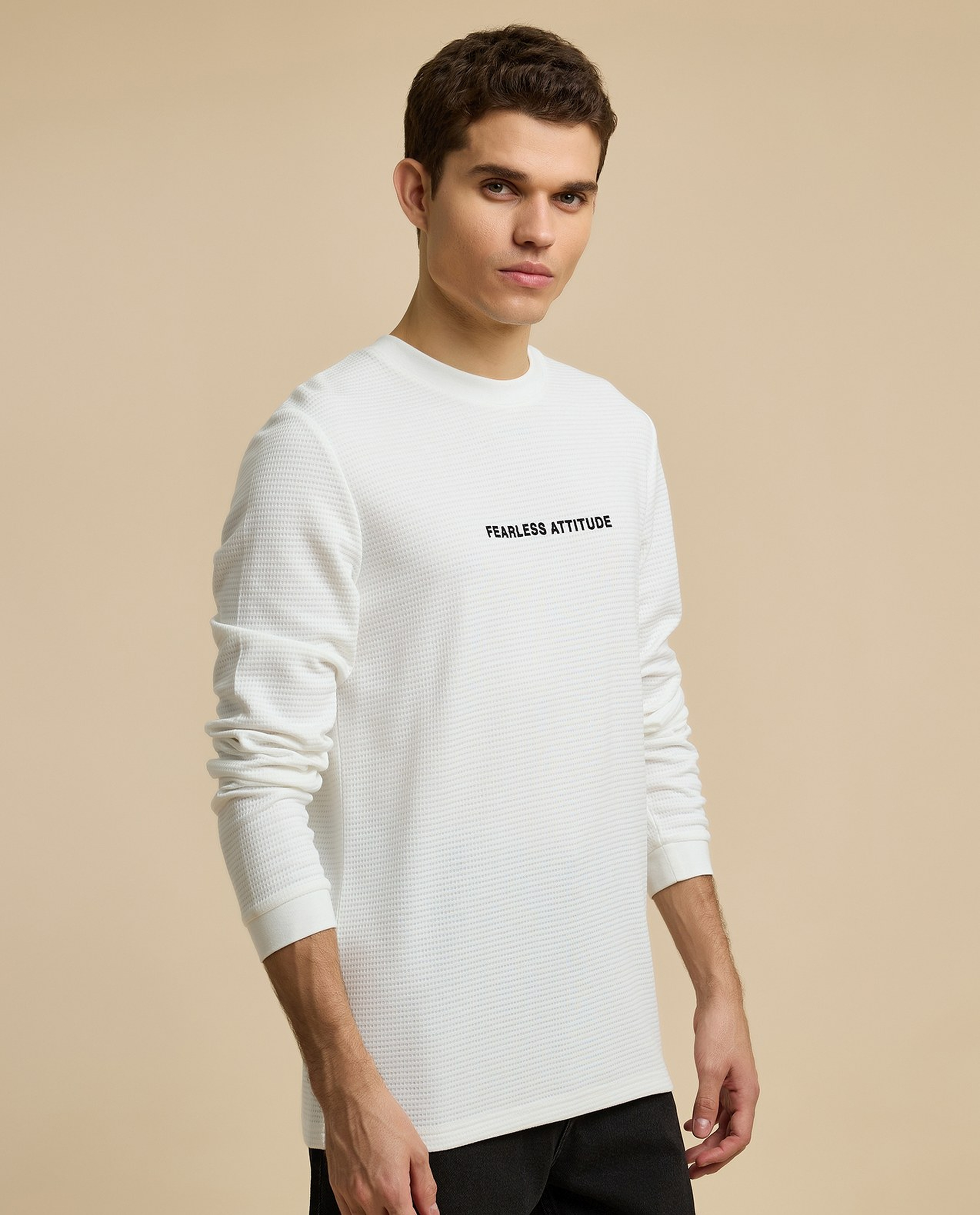 Back Print T-Shirt with Crew Neck and Long Sleeves