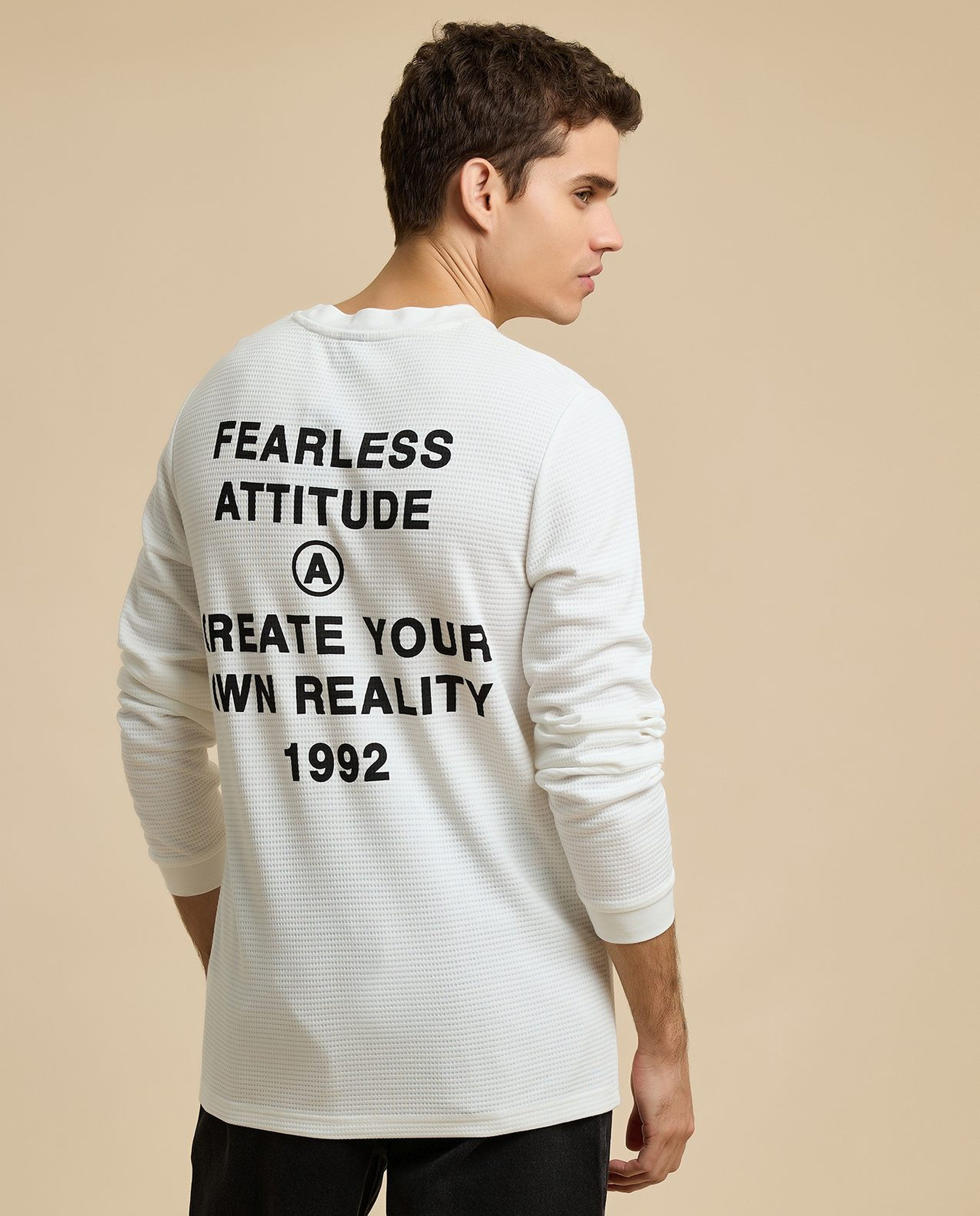 Back Print T-Shirt with Crew Neck and Long Sleeves