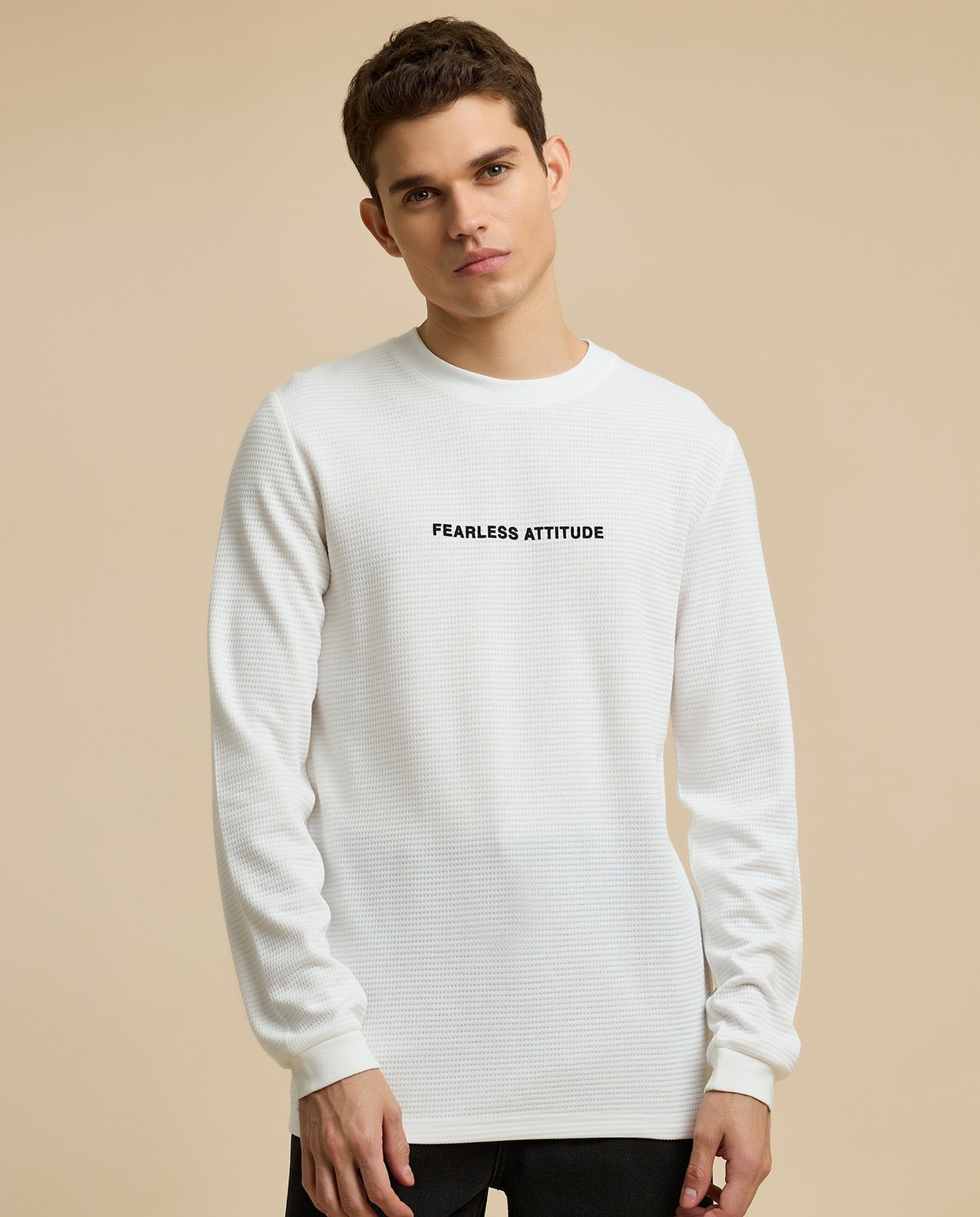 Back Print T-Shirt with Crew Neck and Long Sleeves