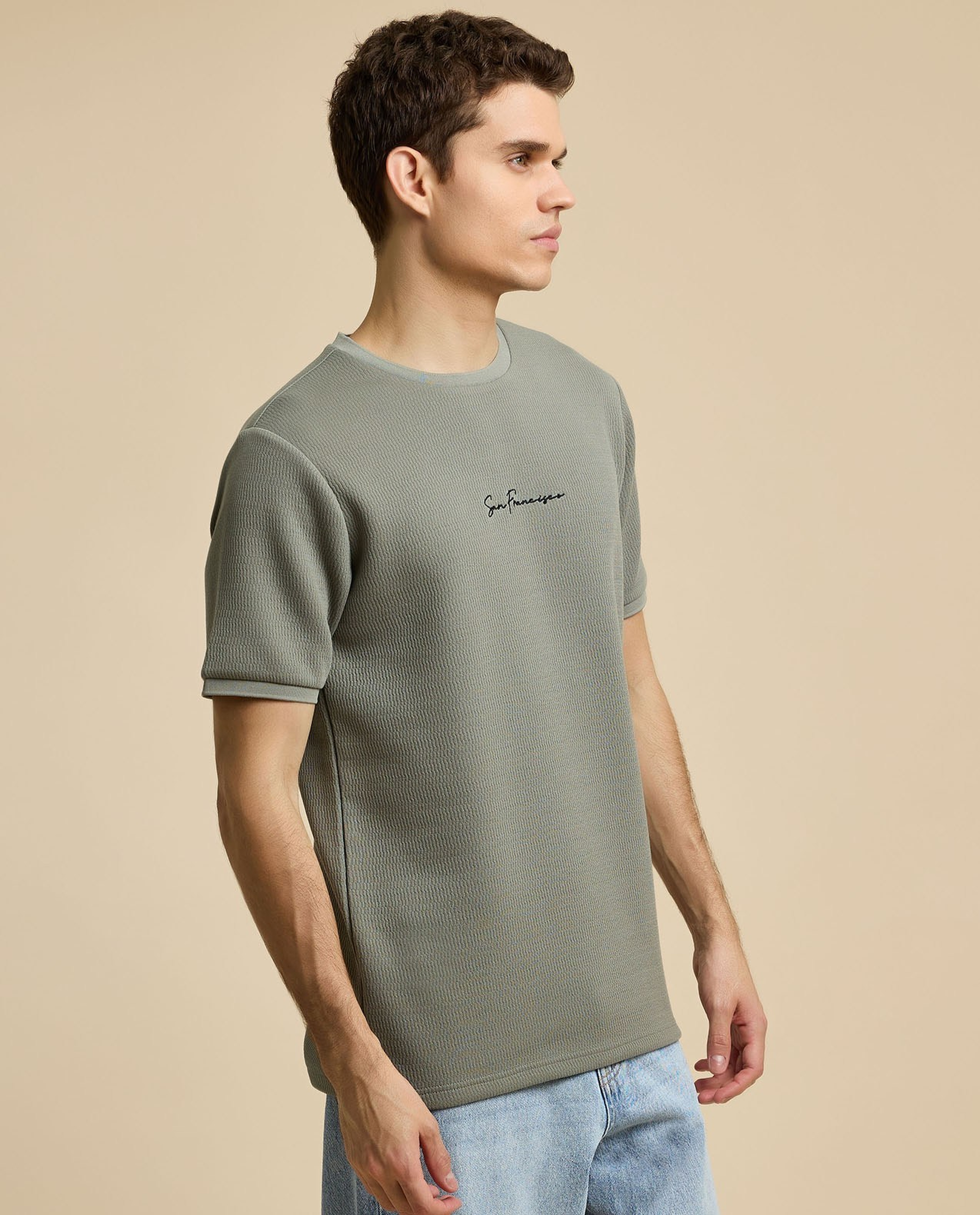 Embroidered T-Shirt with Crew Neck and Short Sleeves