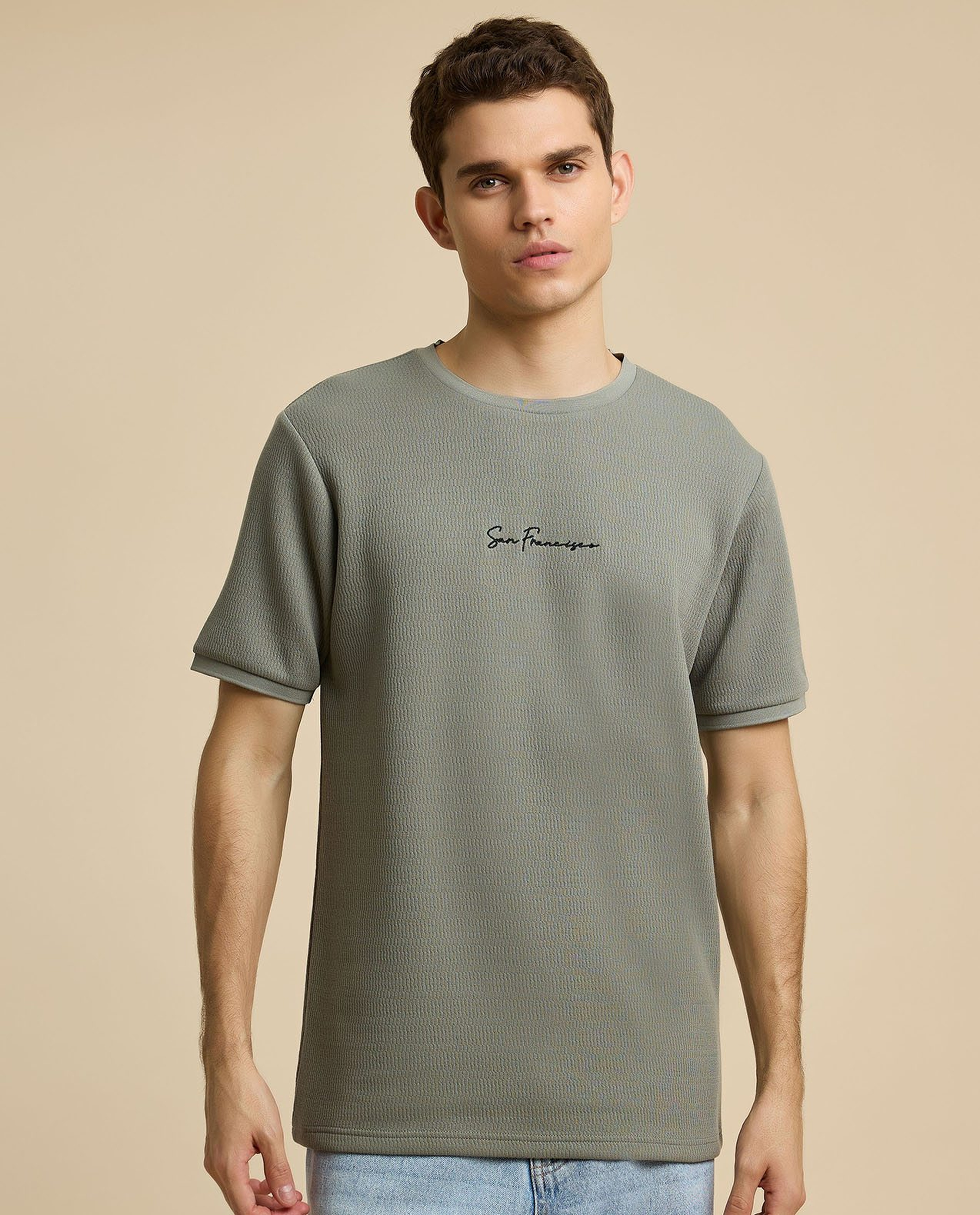 Embroidered T-Shirt with Crew Neck and Short Sleeves
