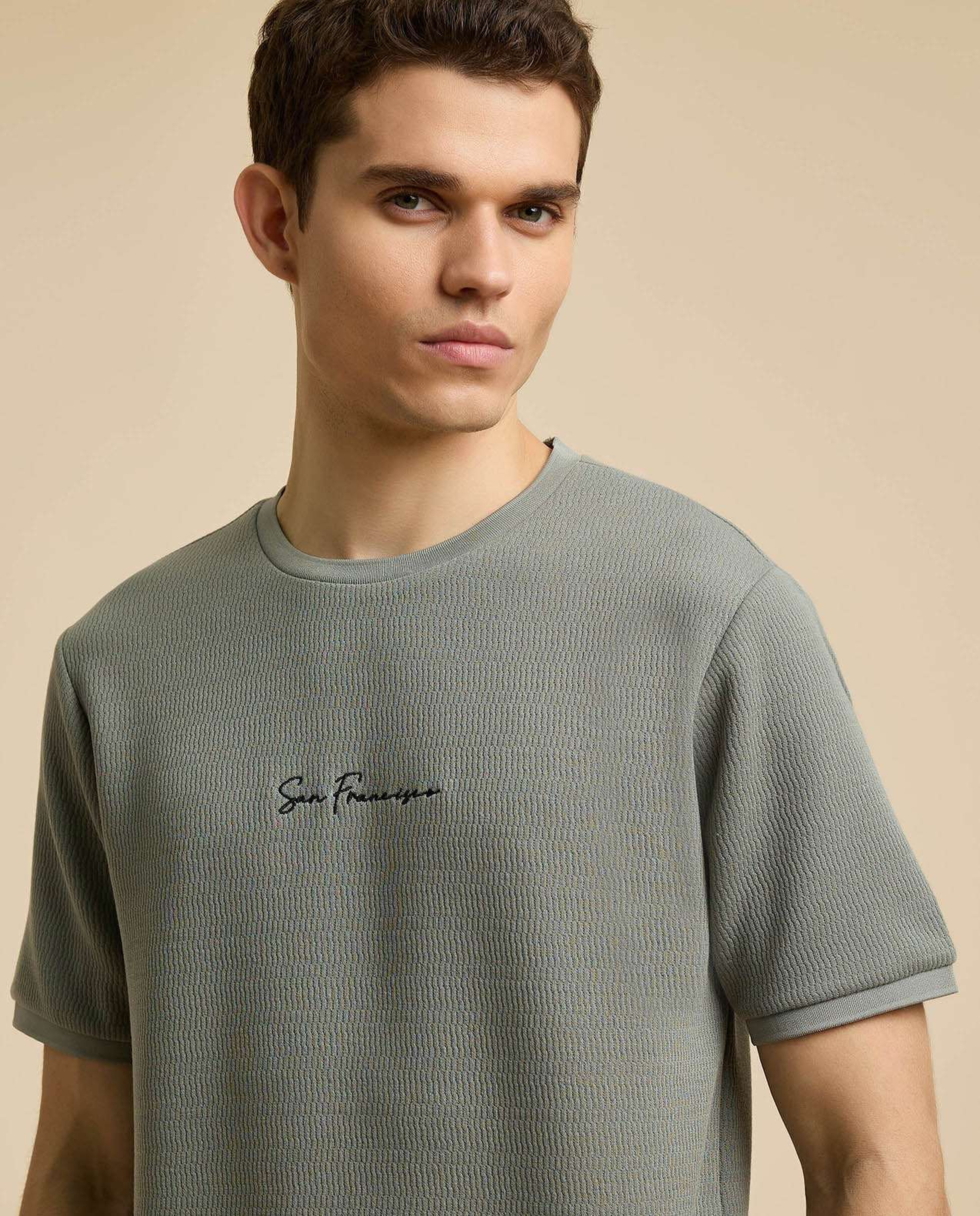 Embroidered T-Shirt with Crew Neck and Short Sleeves