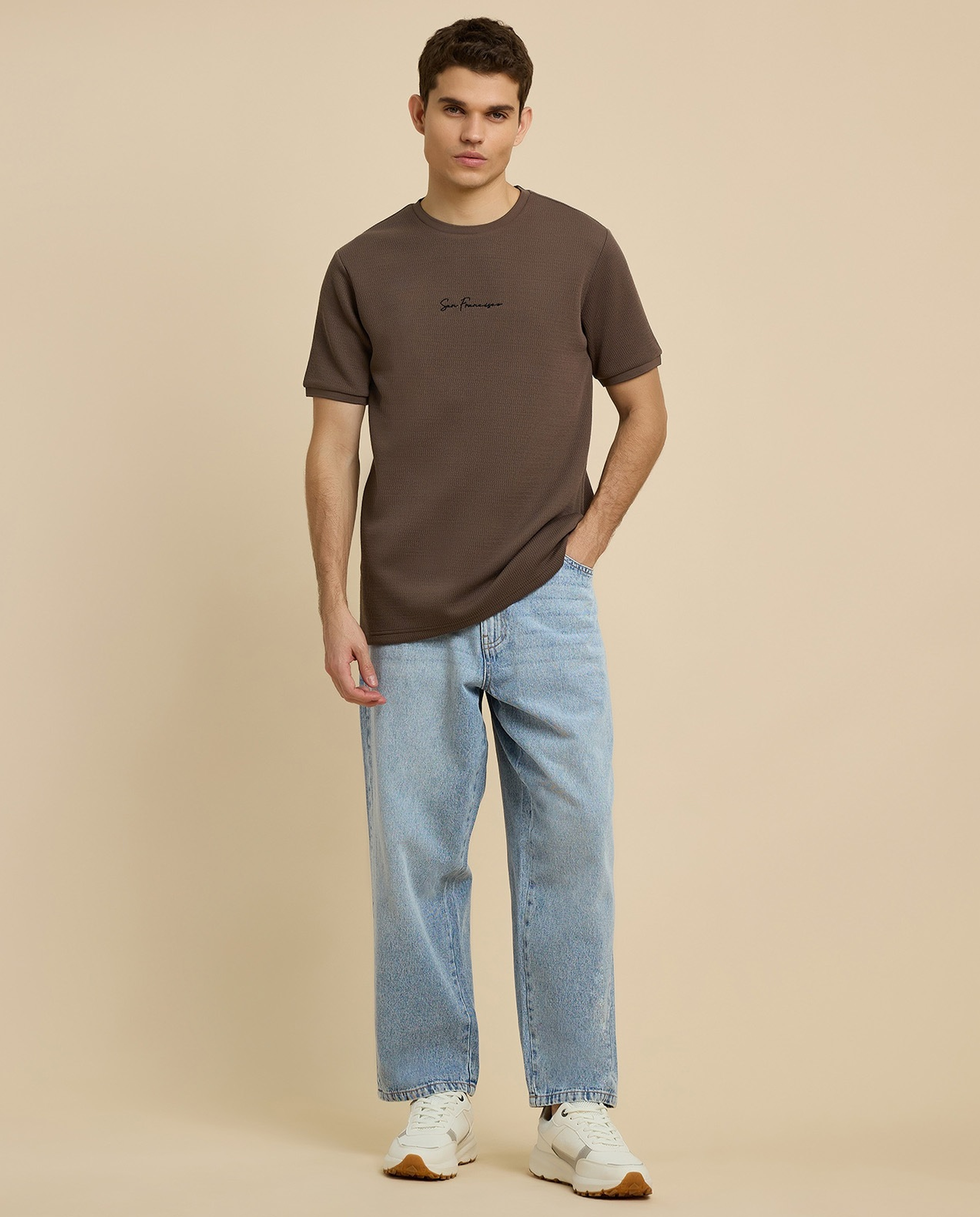 Embroidered T-Shirt with Crew Neck and Short Sleeves