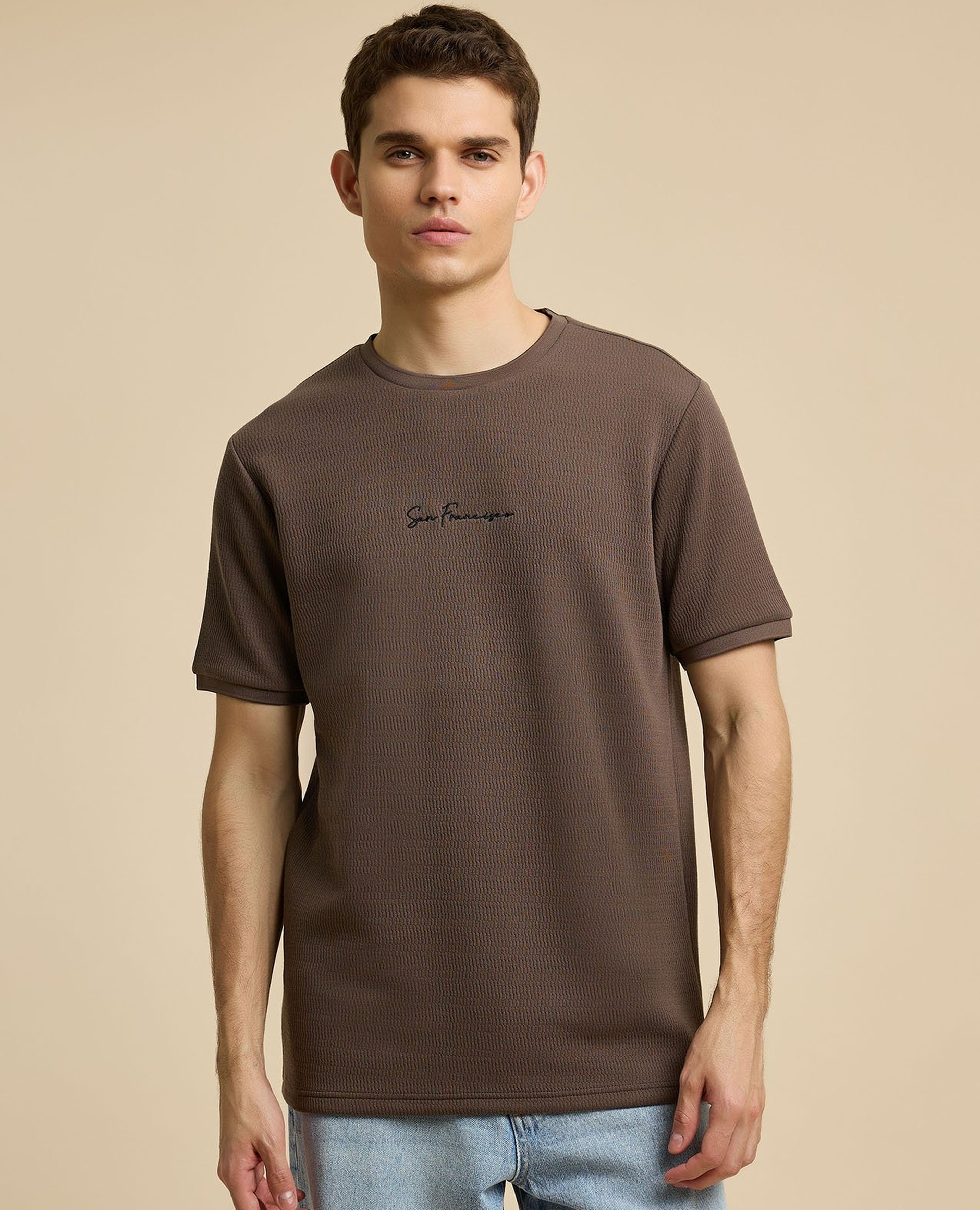 Embroidered T-Shirt with Crew Neck and Short Sleeves