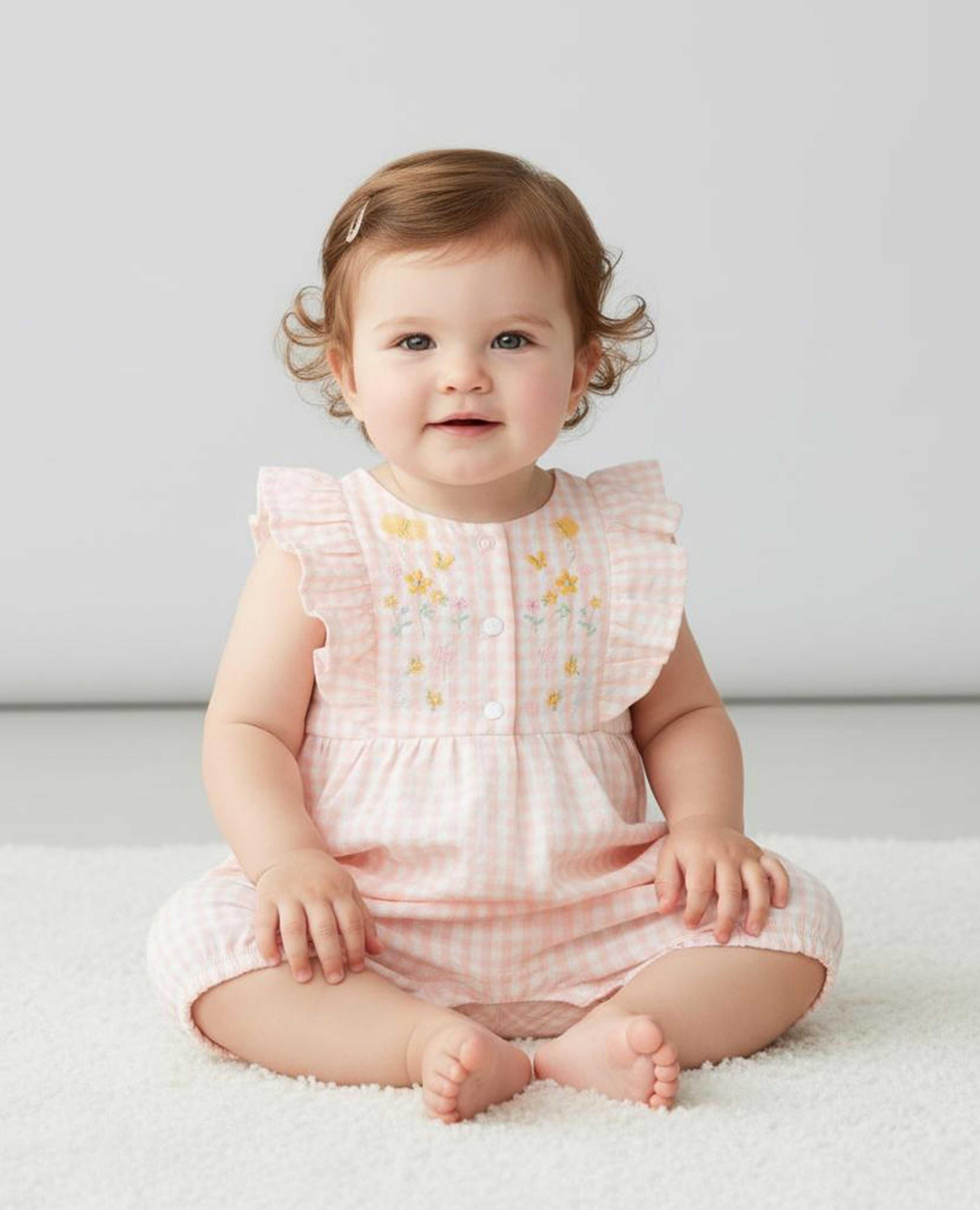 رومبر مطرز بياقة مستديرة وأكمام بكشكش