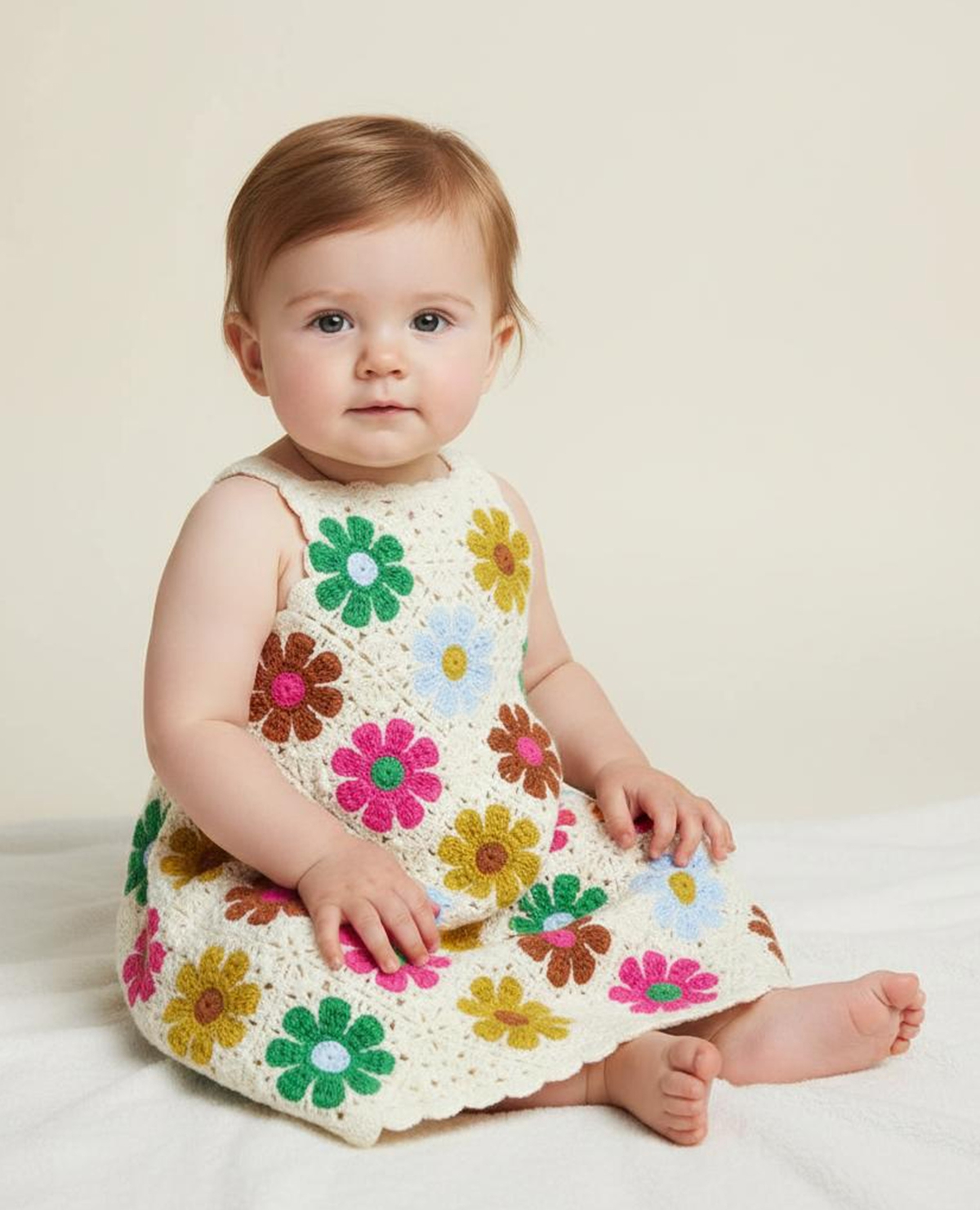 فستان كروشيه بدون أكمام بياقة مربعة