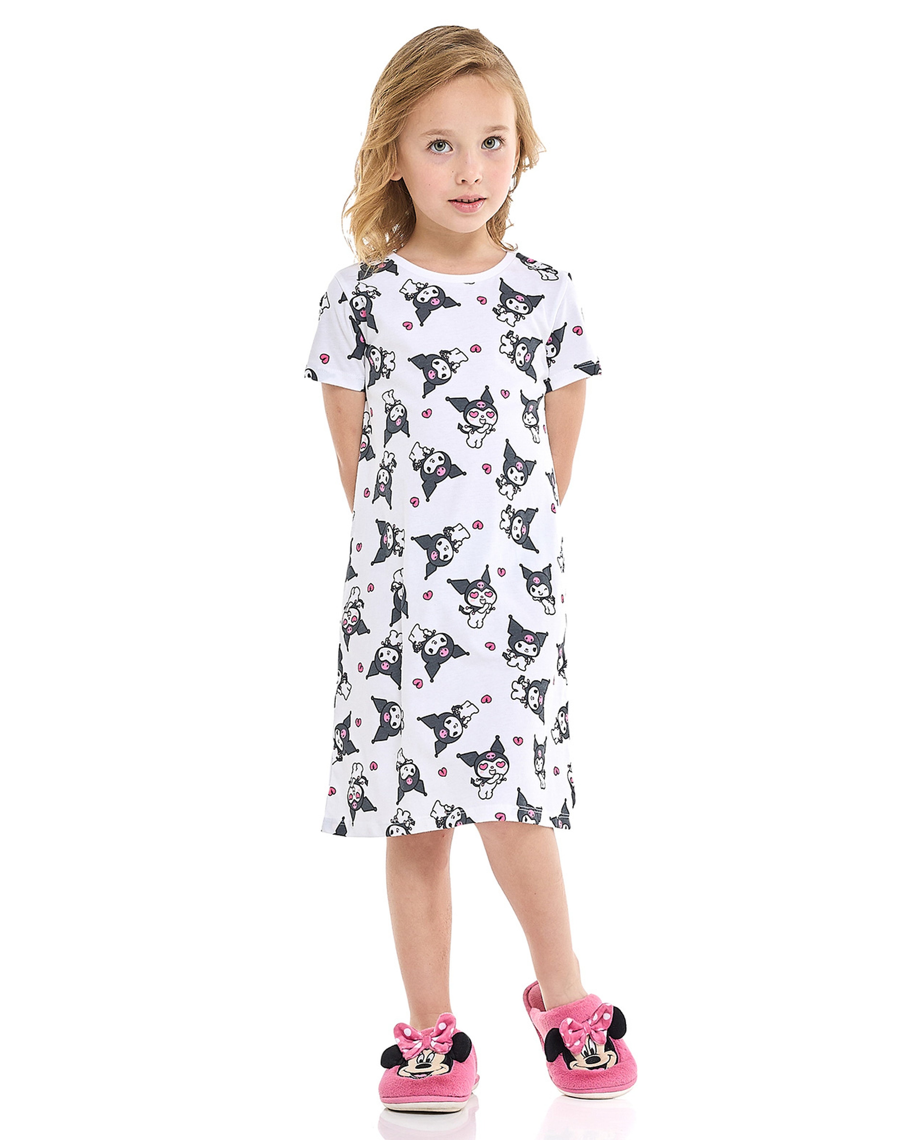 قميص نوم بطبعة كورومي برقبة مستديرة وأكمام قصيرة