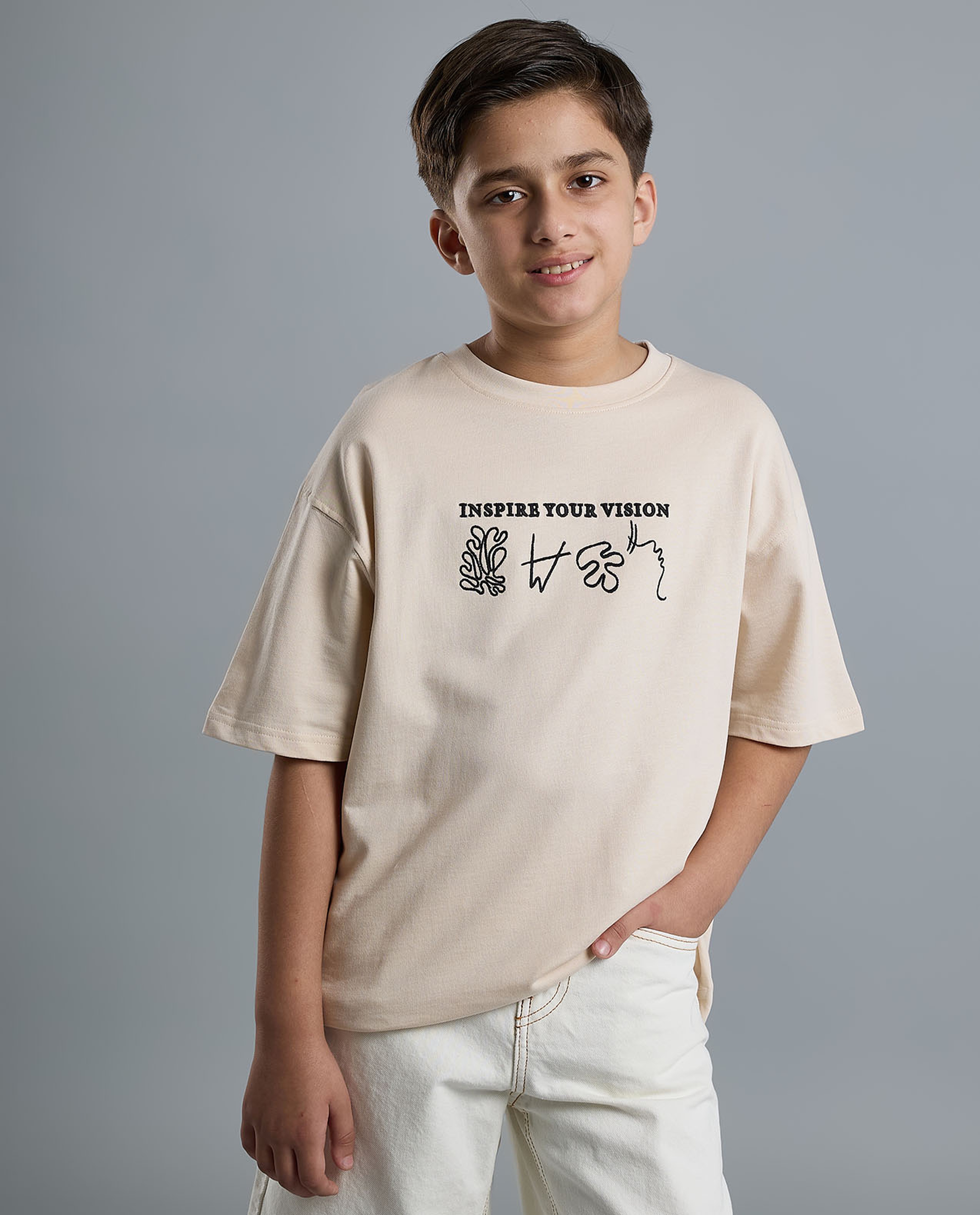 Printed Oversized T-Shirt with Crew Neck and Short Sleeves