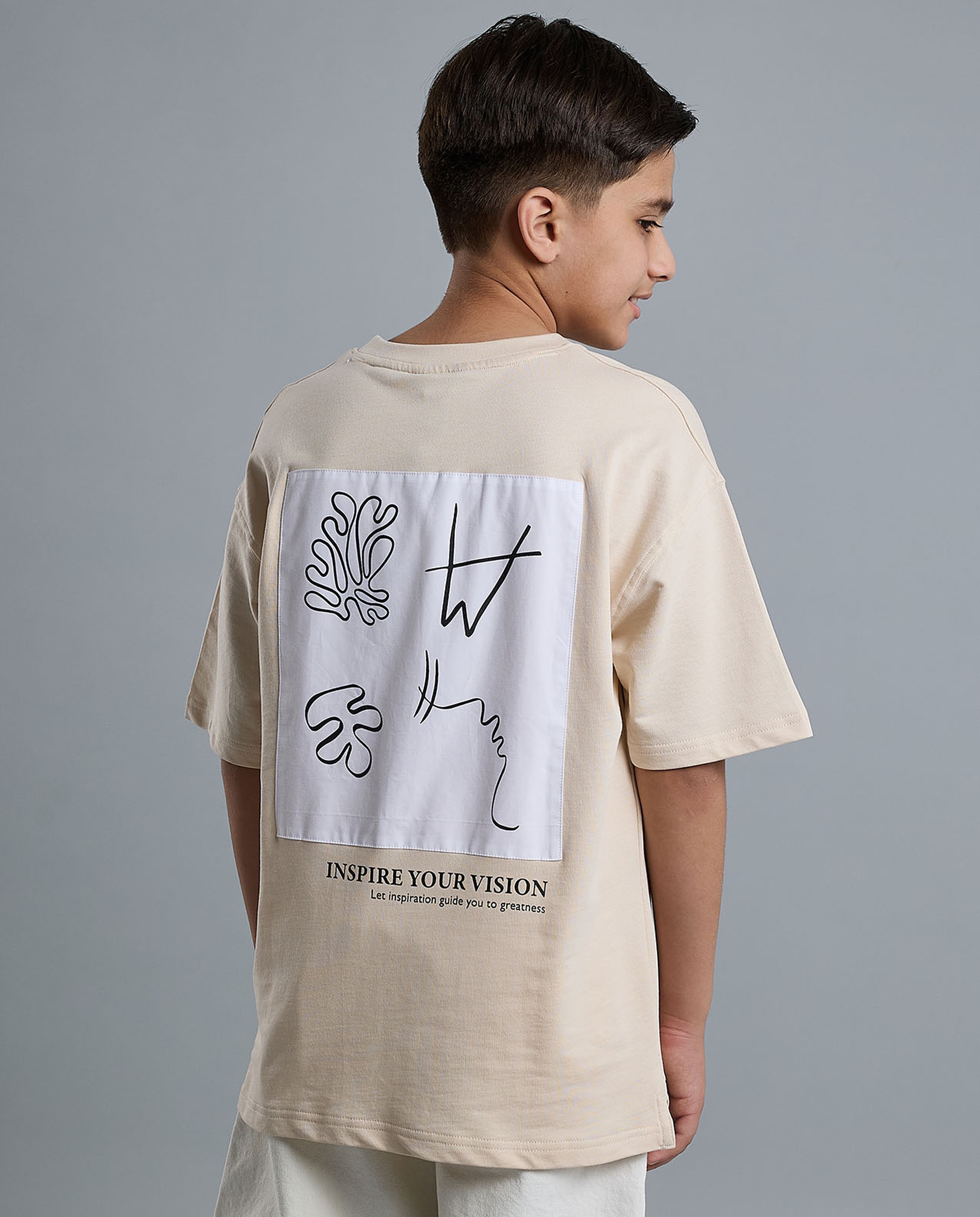Printed Oversized T-Shirt with Crew Neck and Short Sleeves