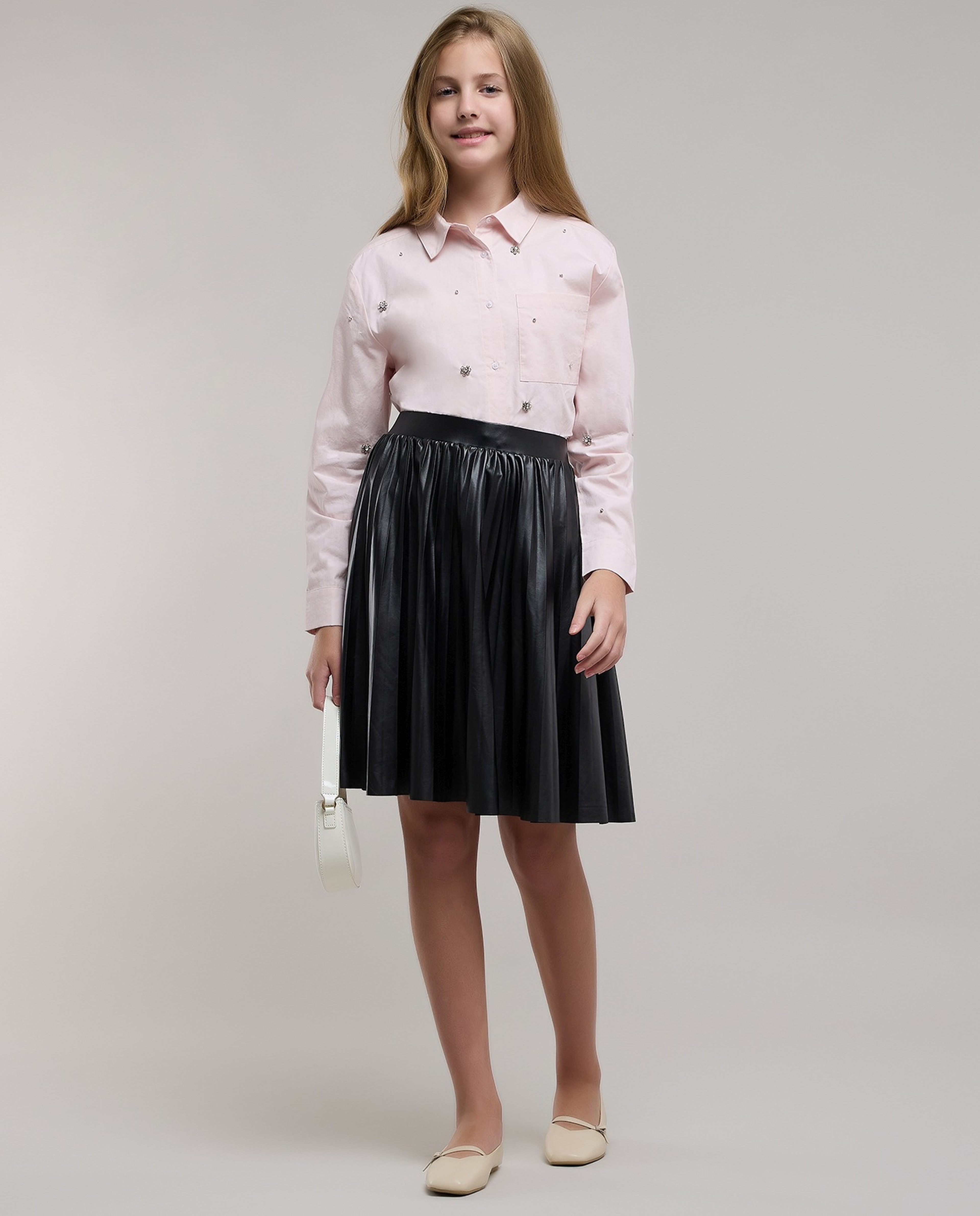 Embellished Shirt with Classic Collar and Long Sleeves