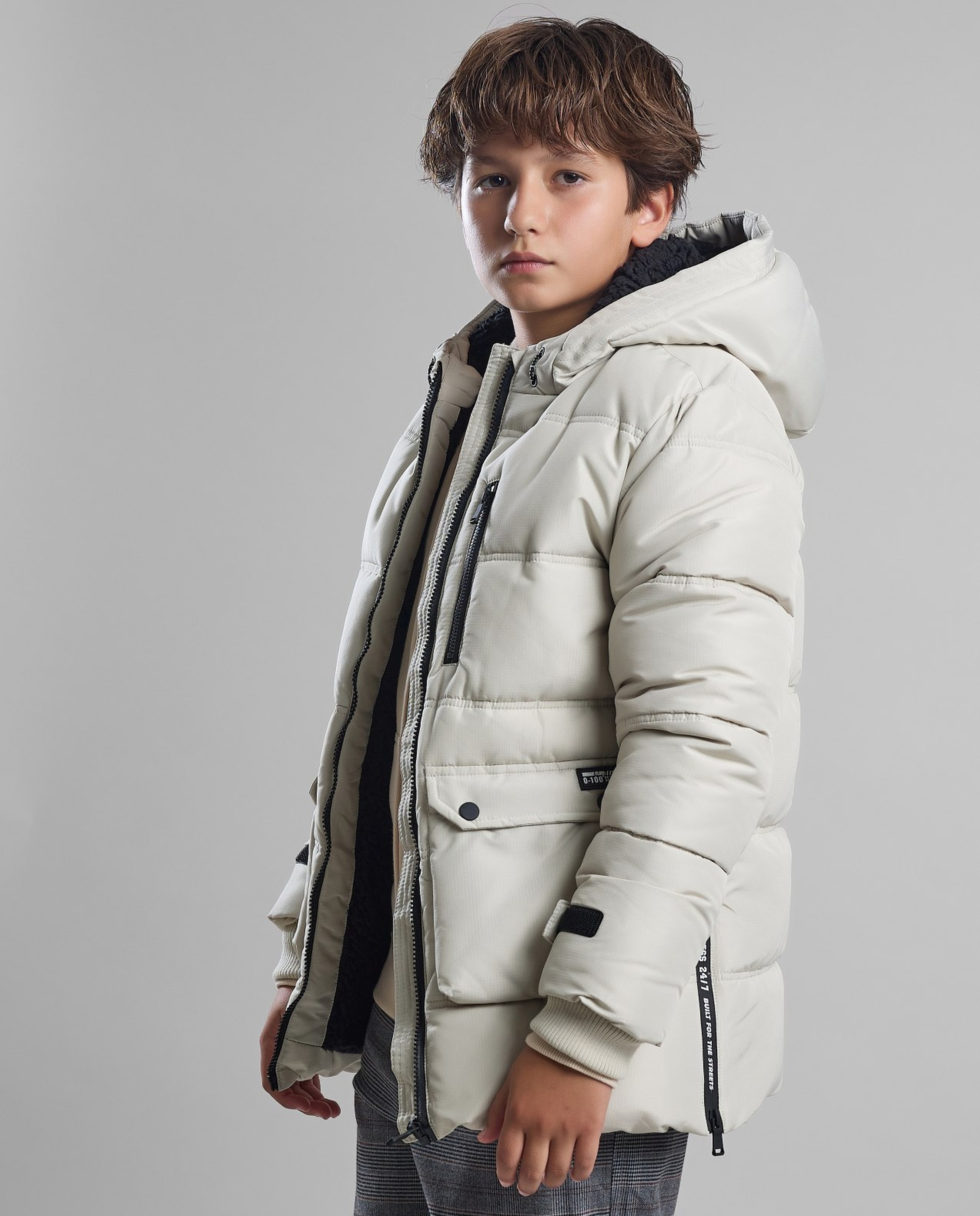 Quilted Hooded Puffer Jacket with Zipper Closure