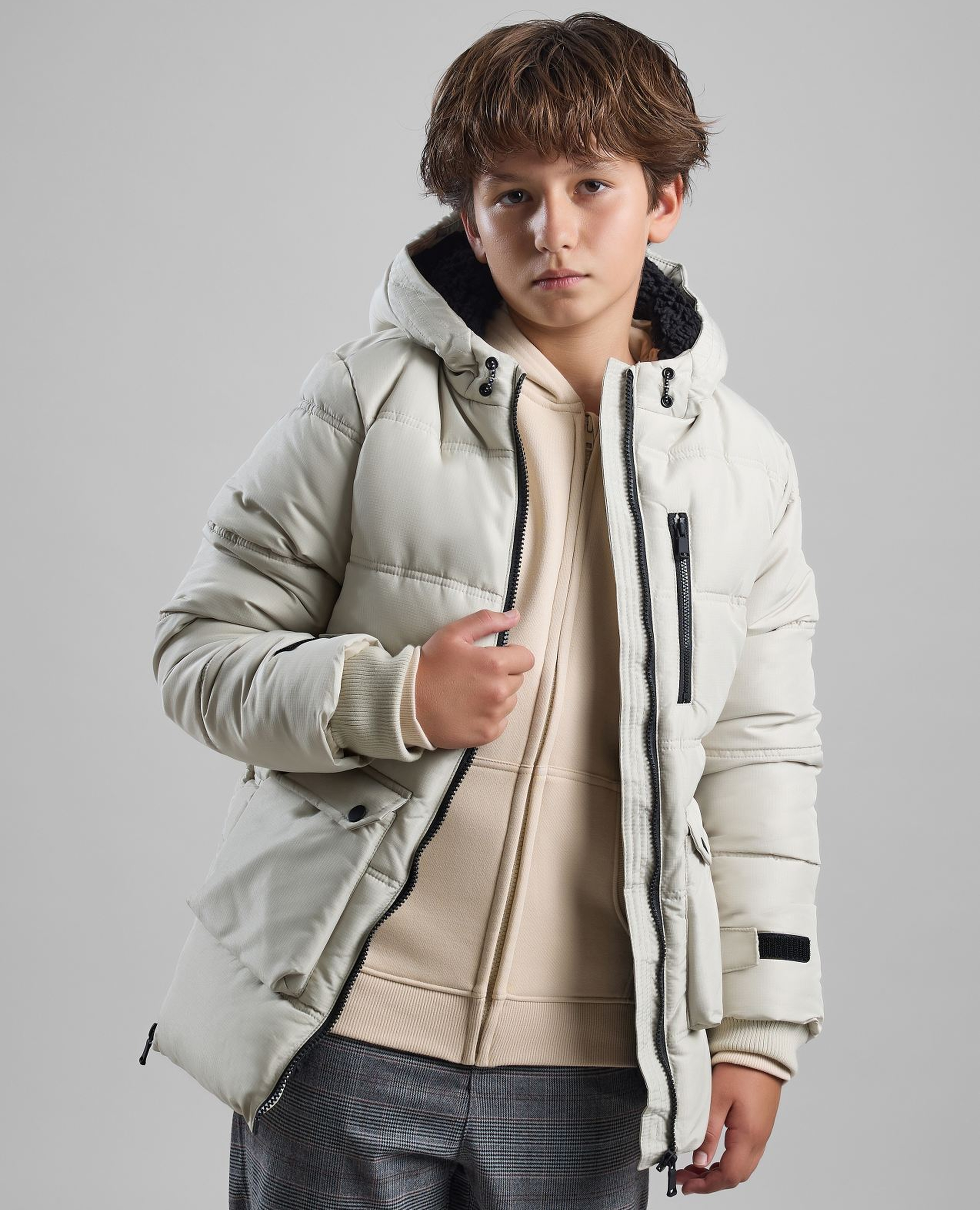 Quilted Hooded Puffer Jacket with Zipper Closure