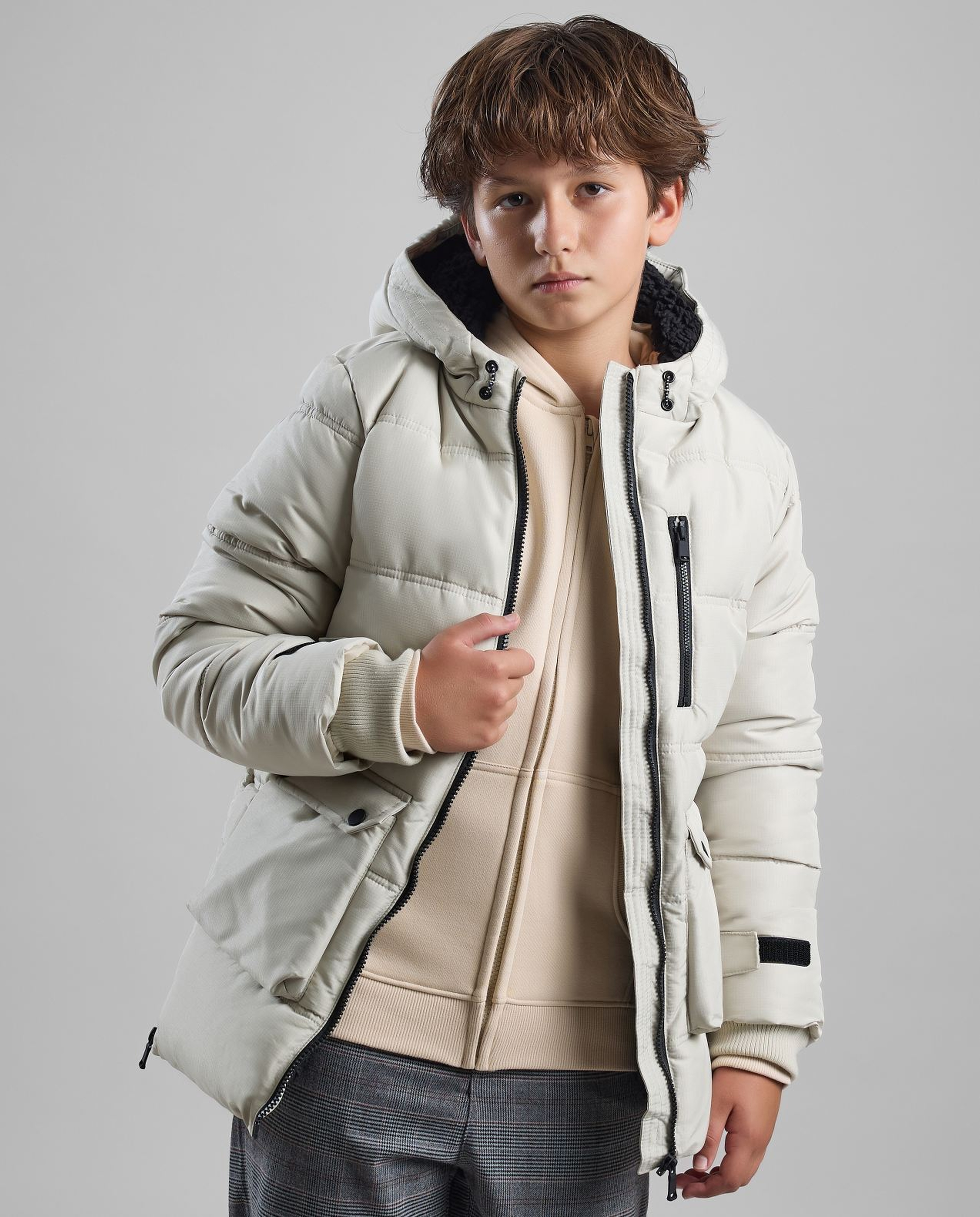 Quilted Hooded Puffer Jacket with Zipper Closure