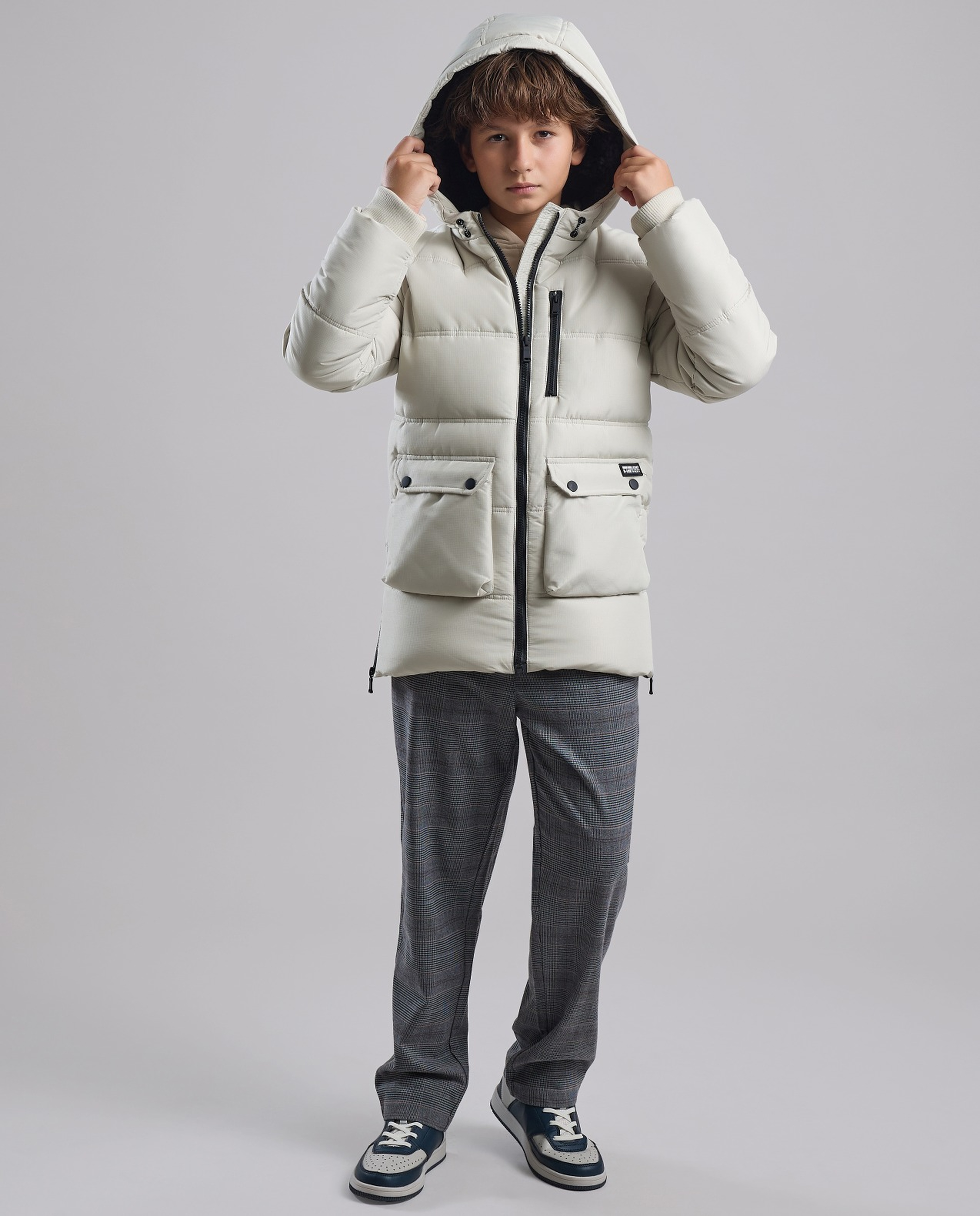 Quilted Hooded Puffer Jacket with Zipper Closure