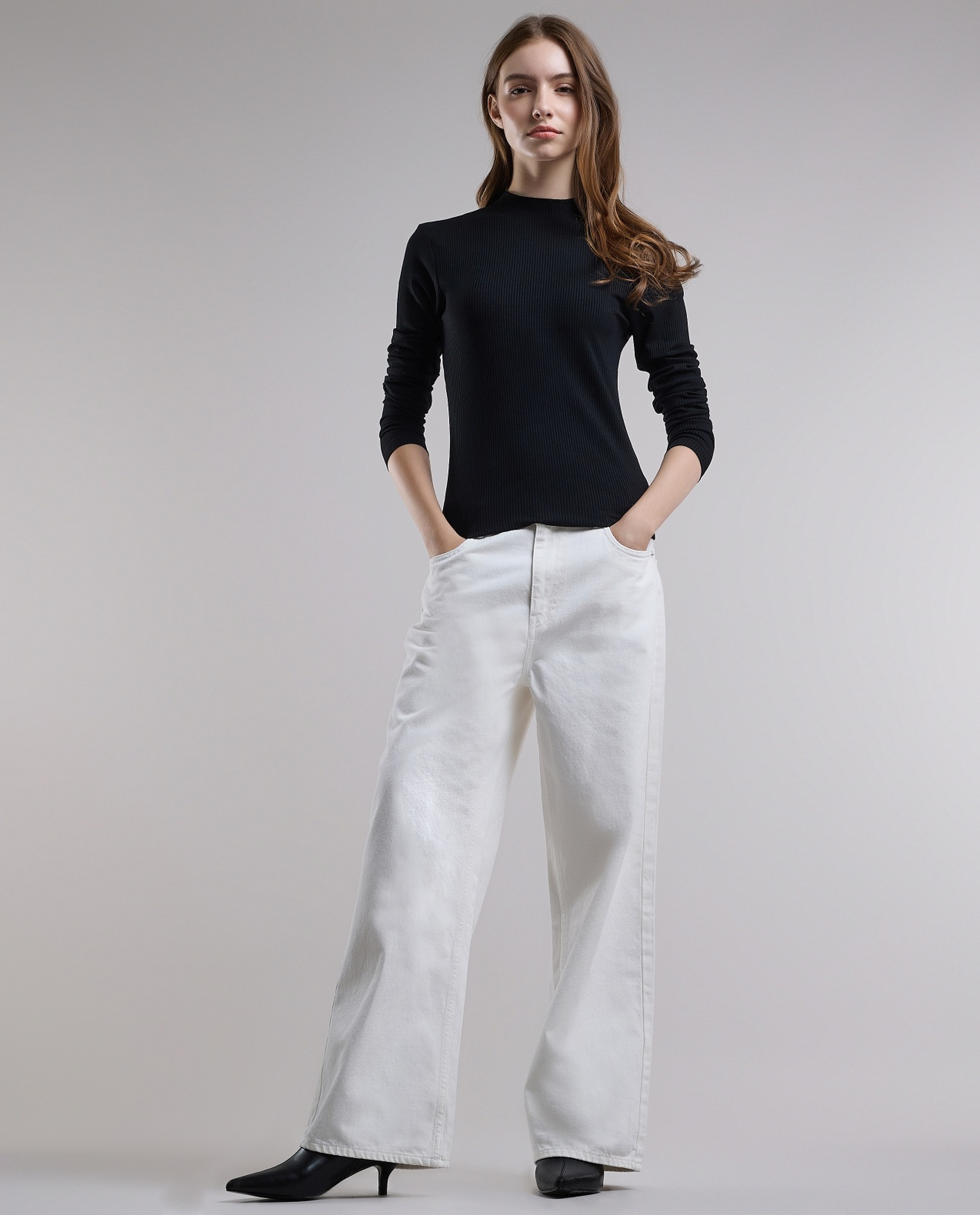 Ribbed Top with High Neck and Long Sleeves