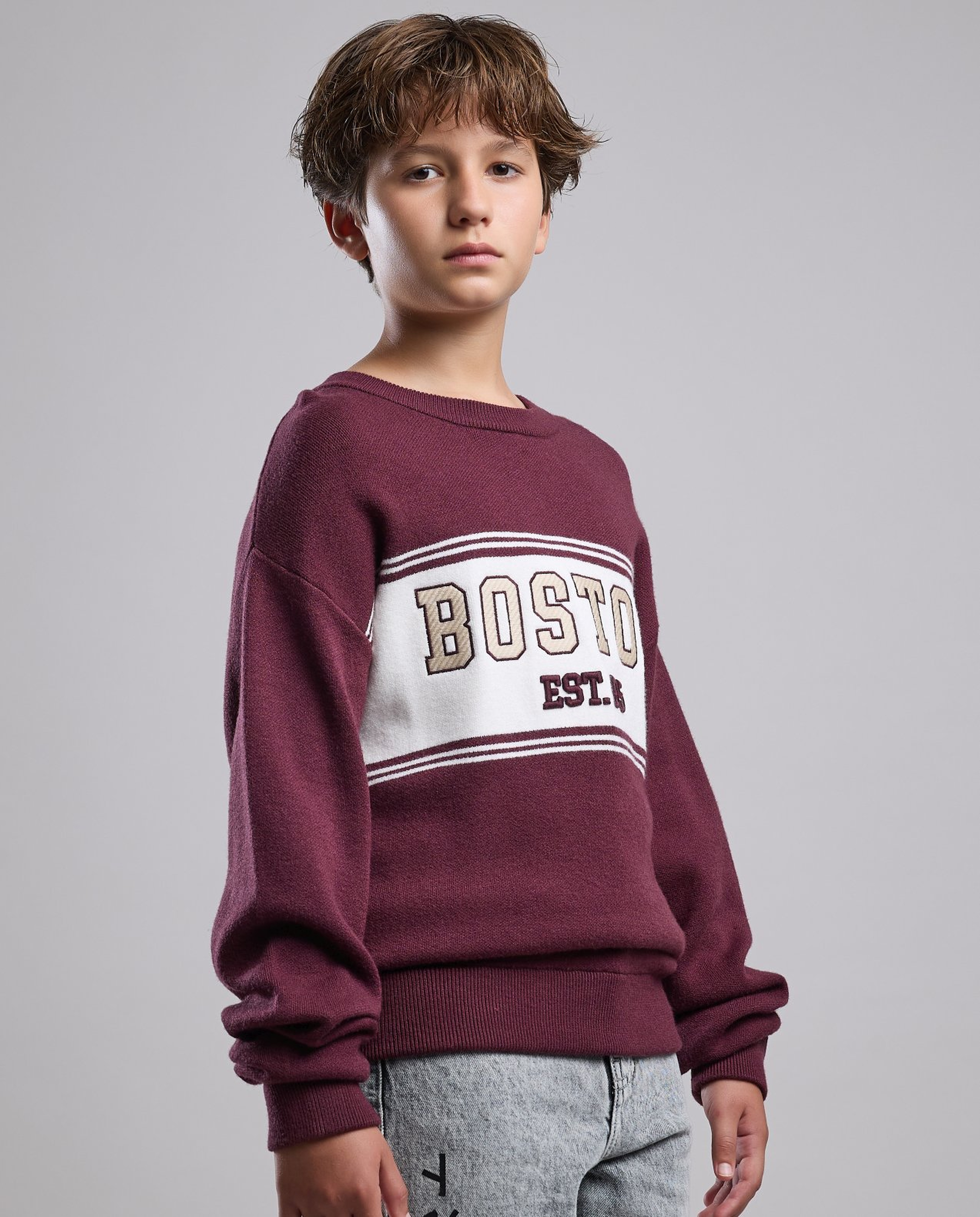 Embroidered Sweater with Crew Neck and Long Sleeves