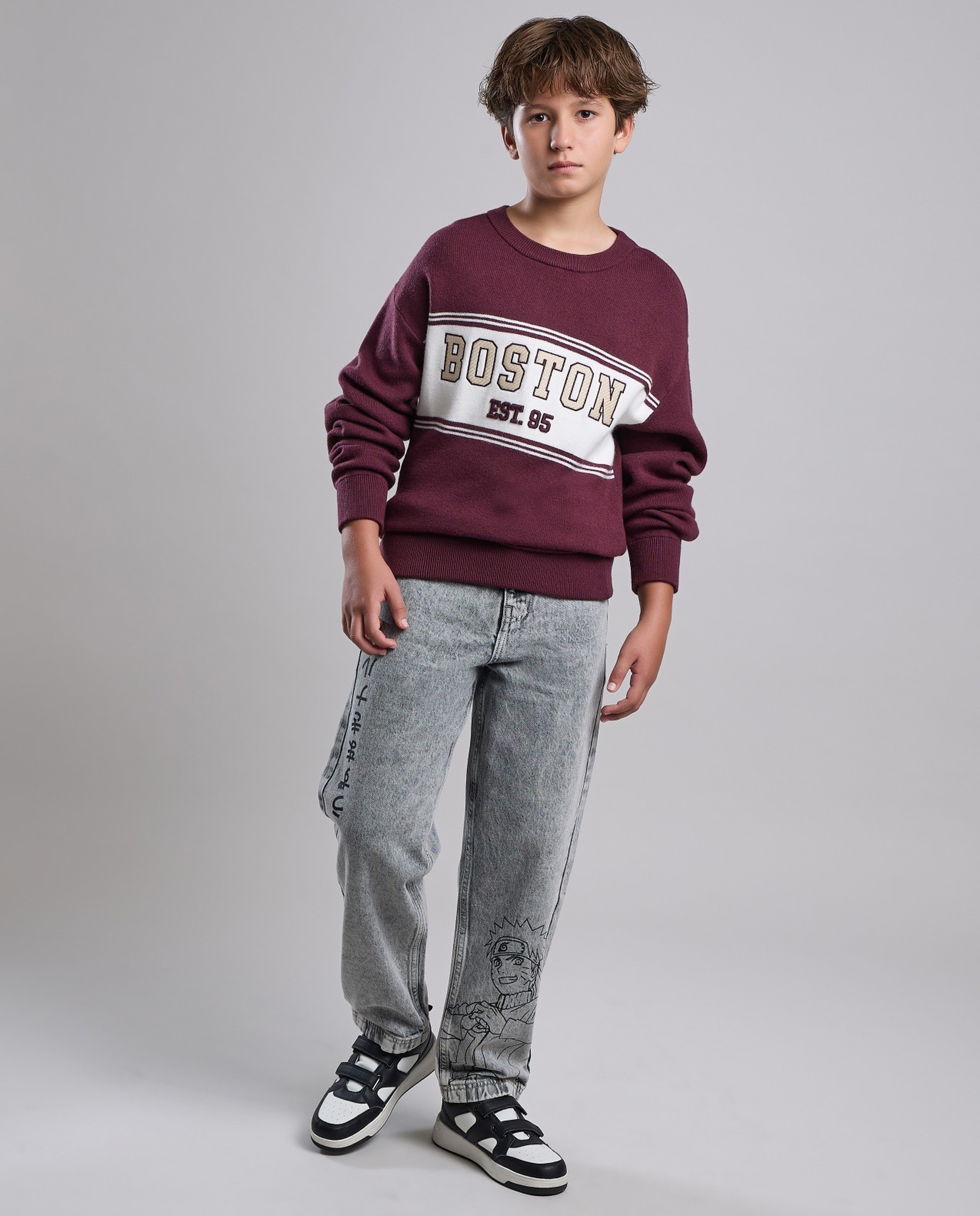 Embroidered Sweater with Crew Neck and Long Sleeves