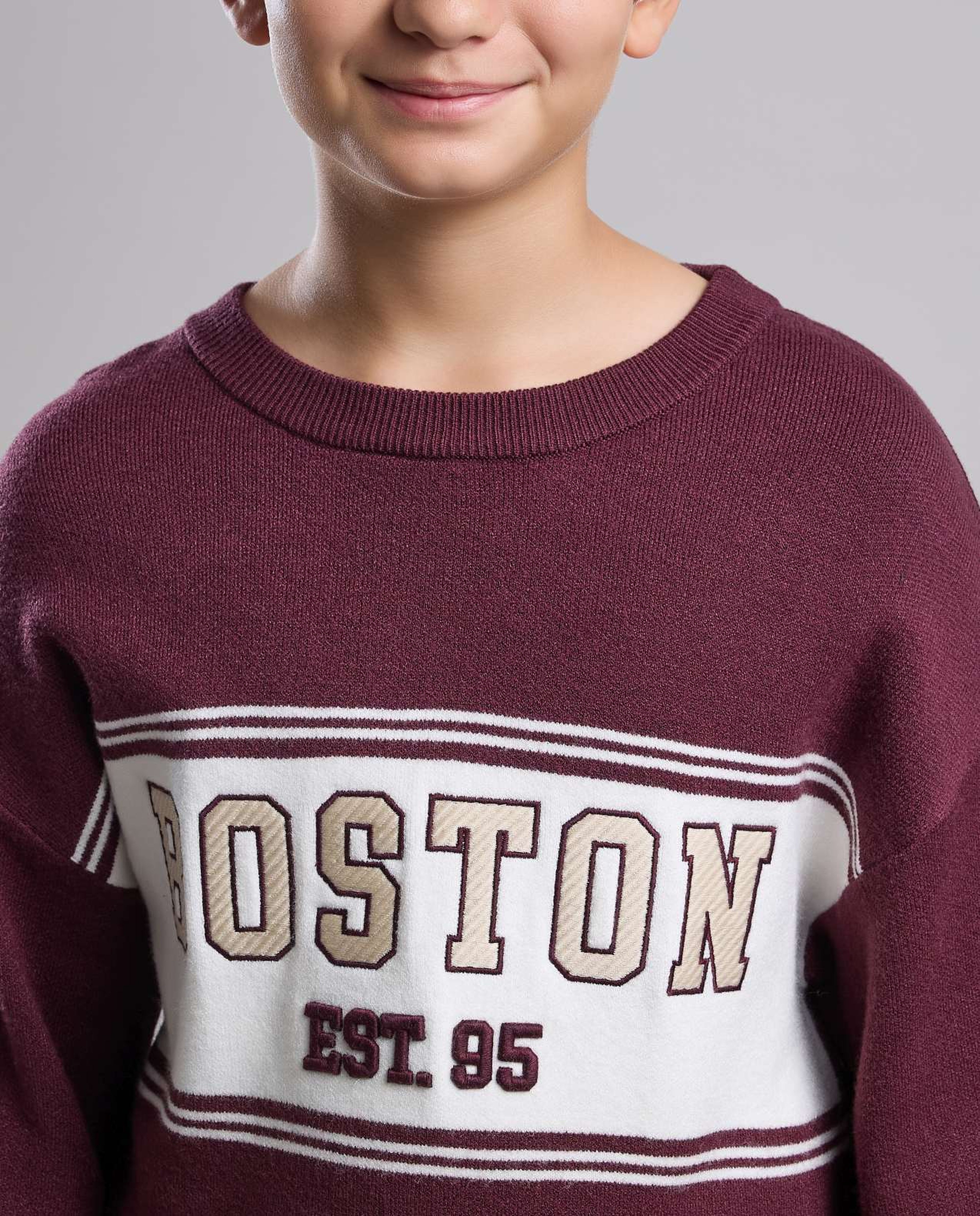 Embroidered Sweater with Crew Neck and Long Sleeves