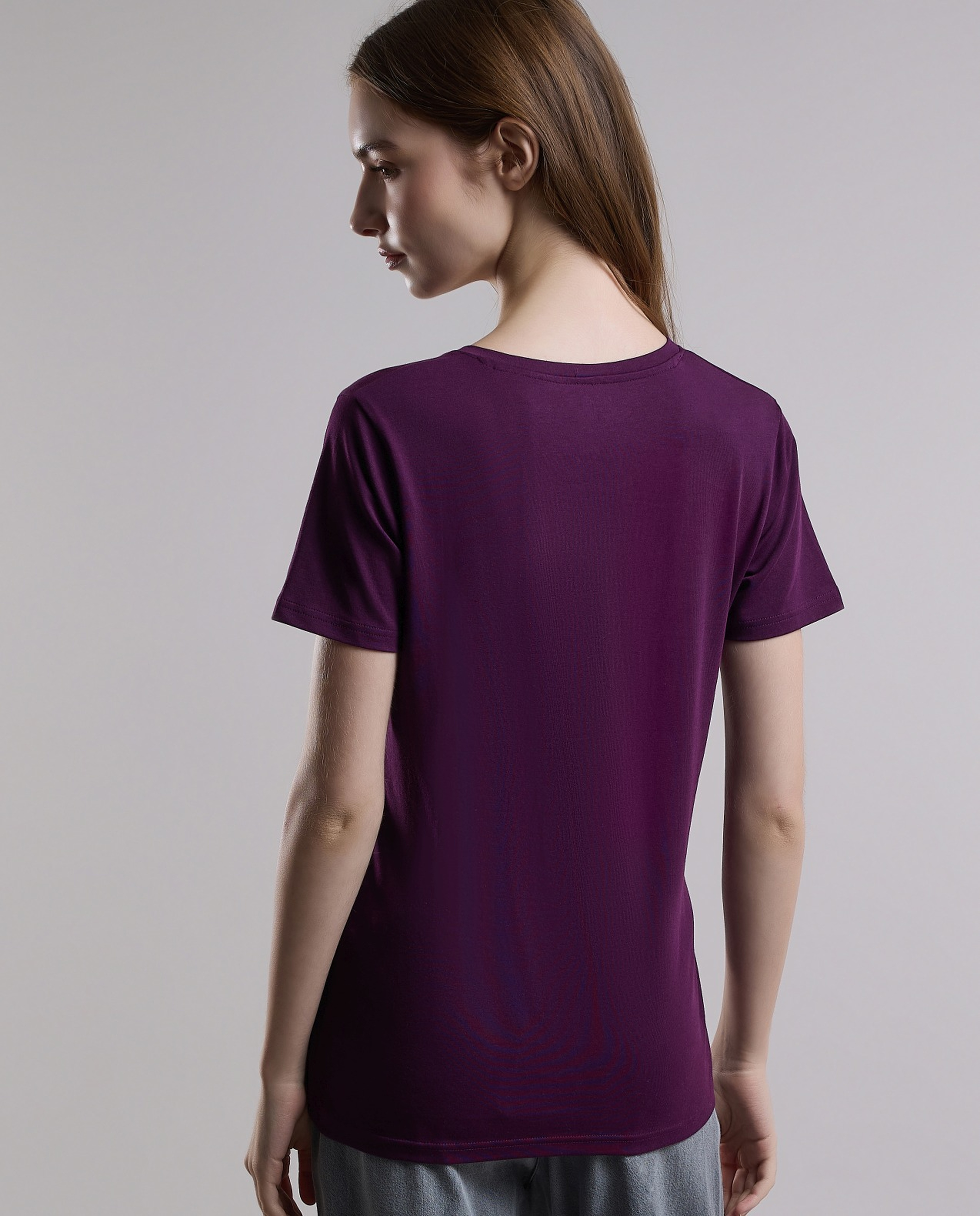 Solid T-Shirt with V-Neck and Short Sleeves