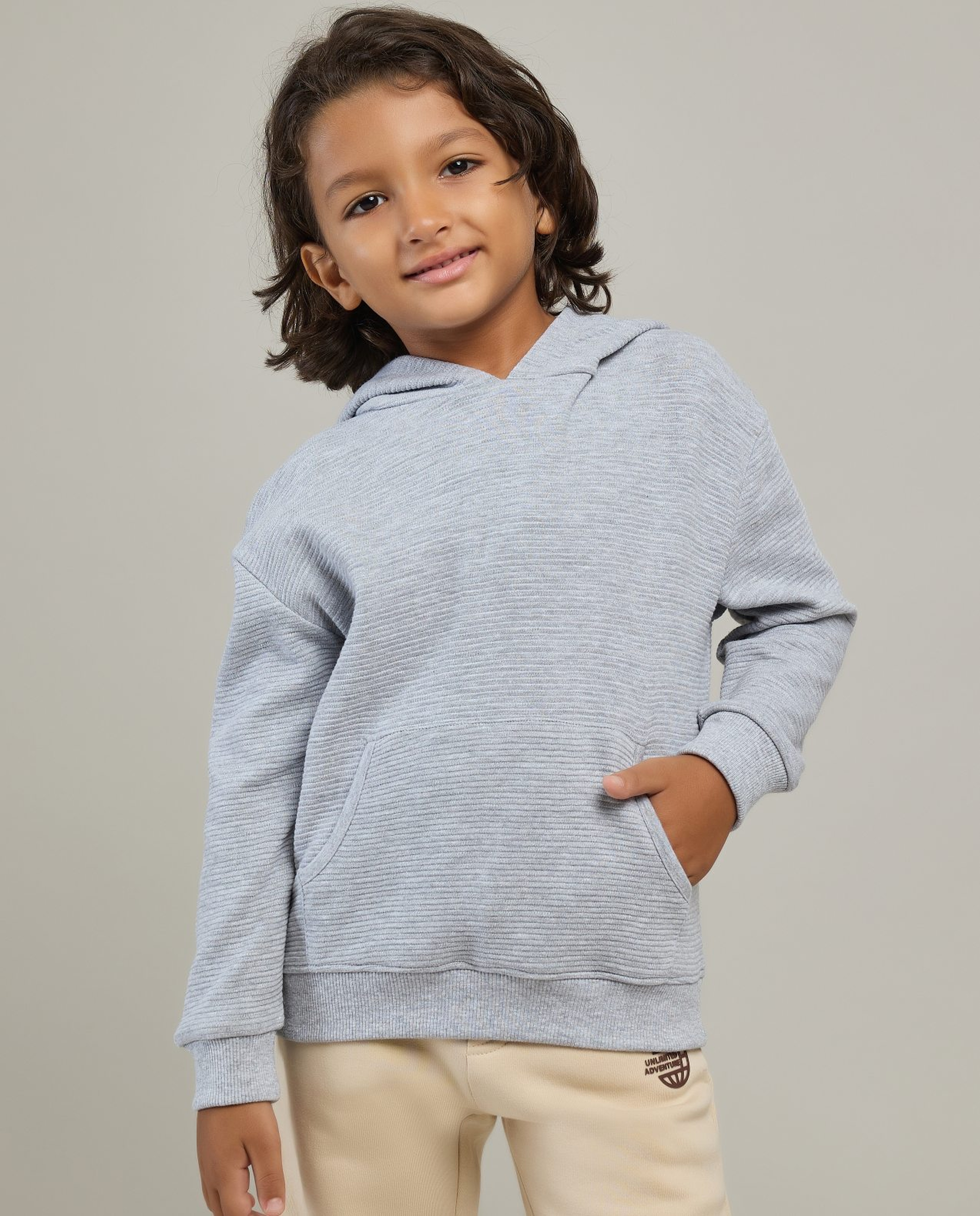 Textured Hoodie with Long Sleeves