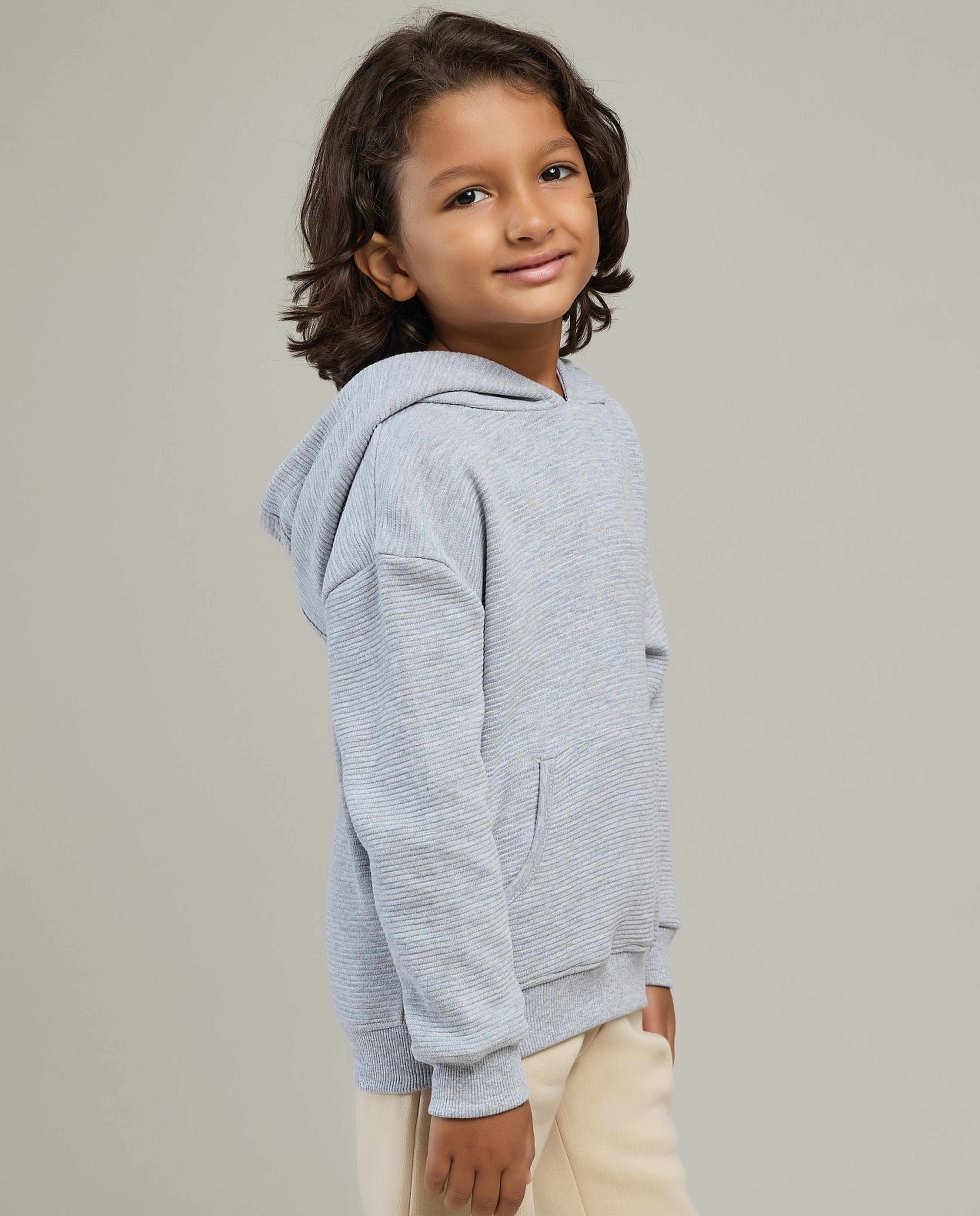 Textured Hoodie with Long Sleeves