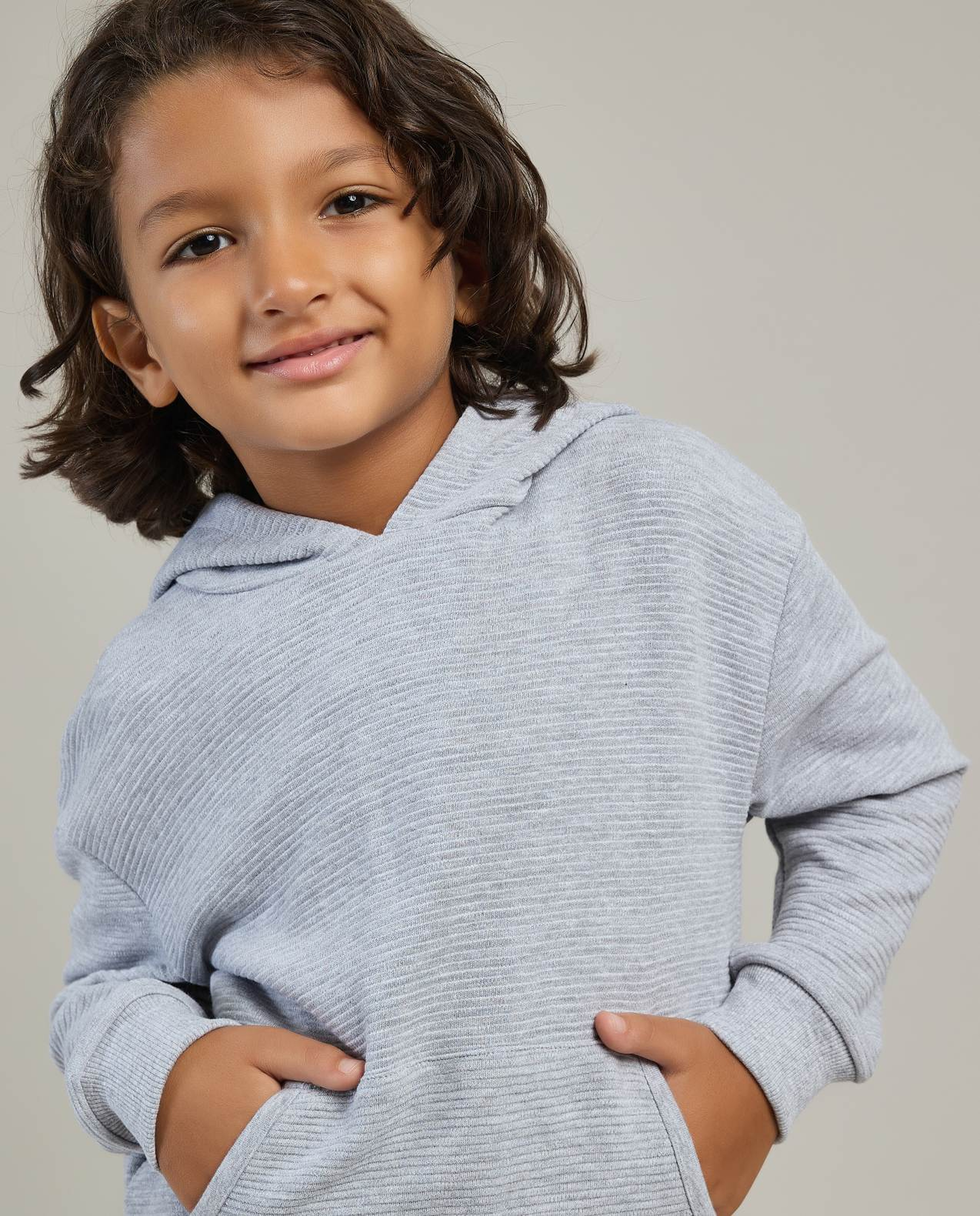 Textured Hoodie with Long Sleeves