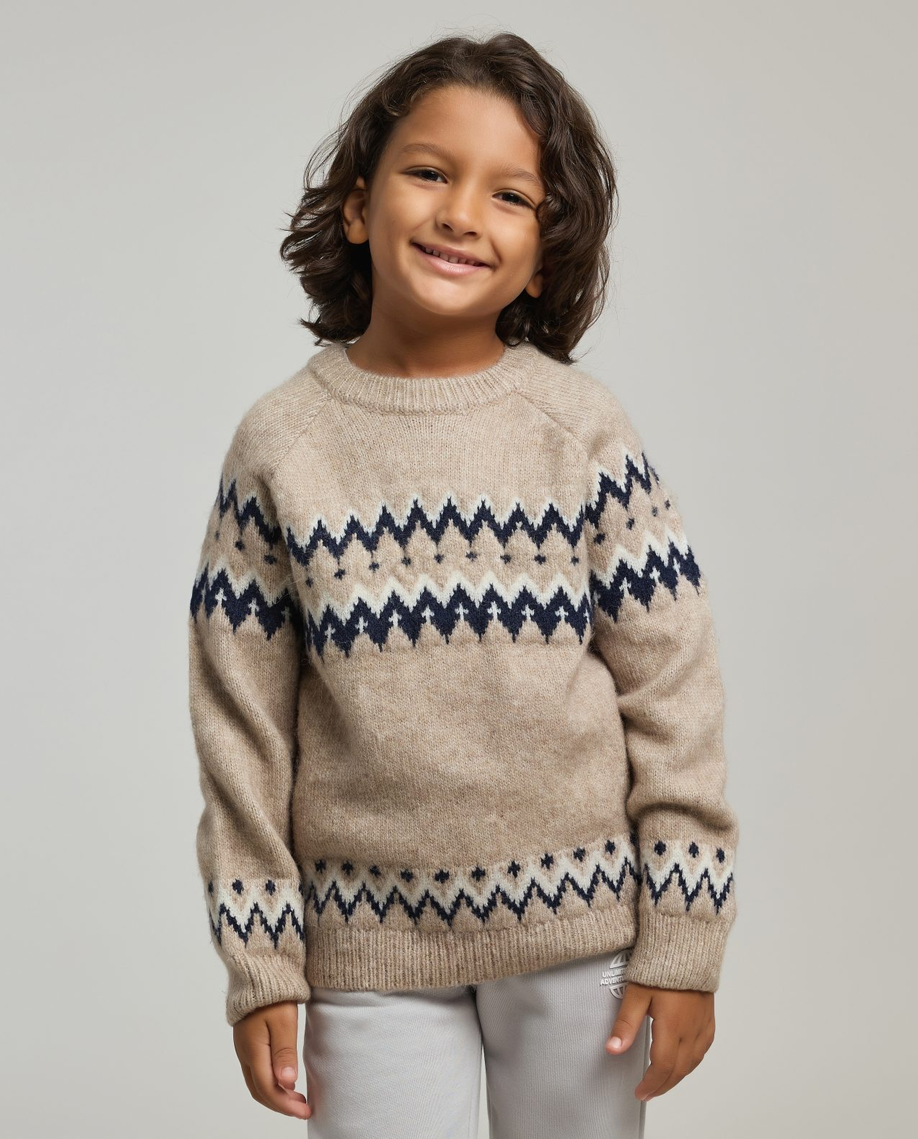 Patterned Sweater with Crew Neck and Long Sleeves