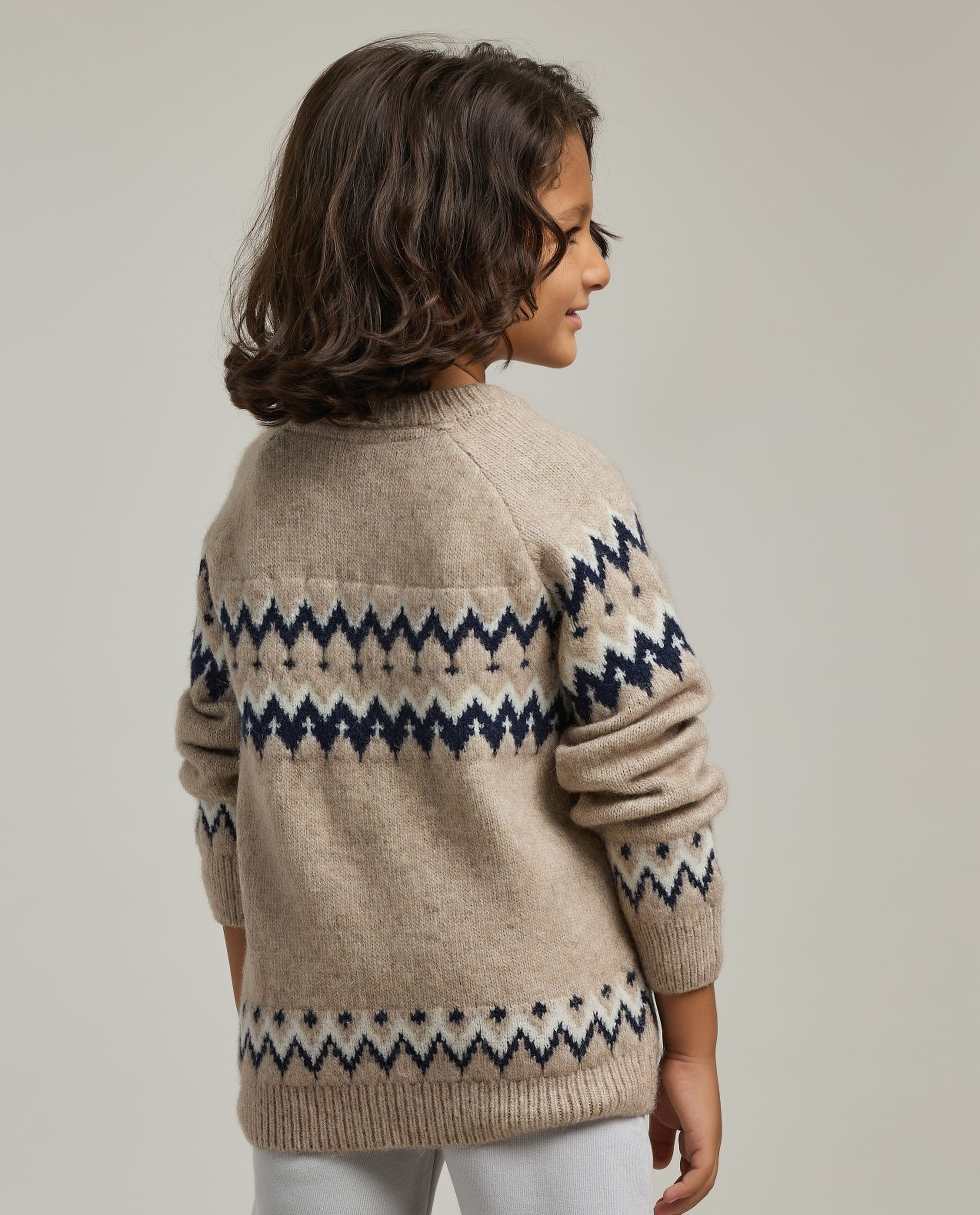 Patterned Sweater with Crew Neck and Long Sleeves